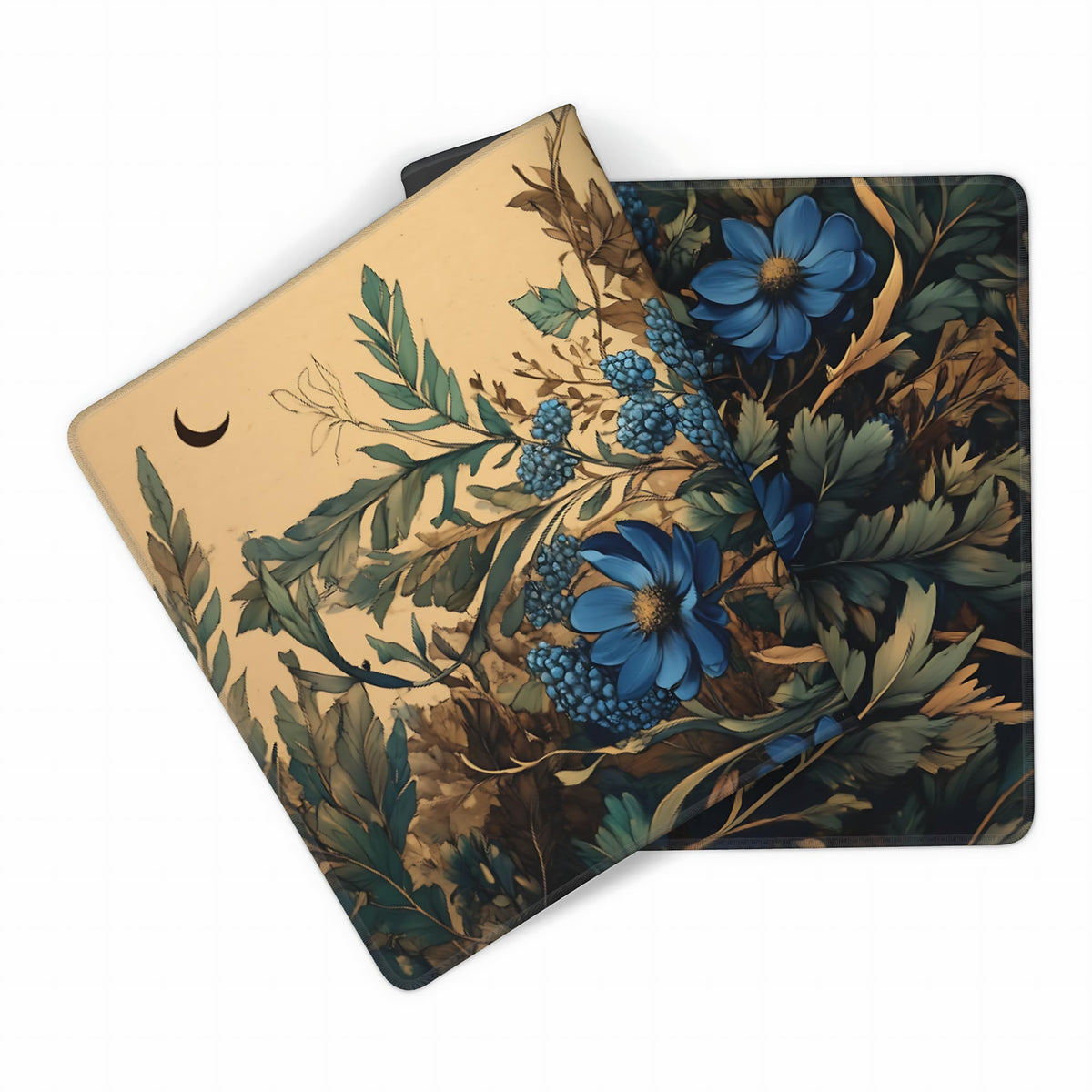 Floral Aesthetic Cosmos Gaming Mouse Pad, Apricot Blue Vintage Botanical Desk Mat with Anti-Slip