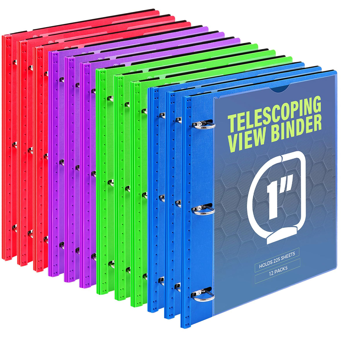 WOT I 1 Inch Telescoping 3 Ring Binder 12 Pack, Expandable Flexible Binder with Customizable Front