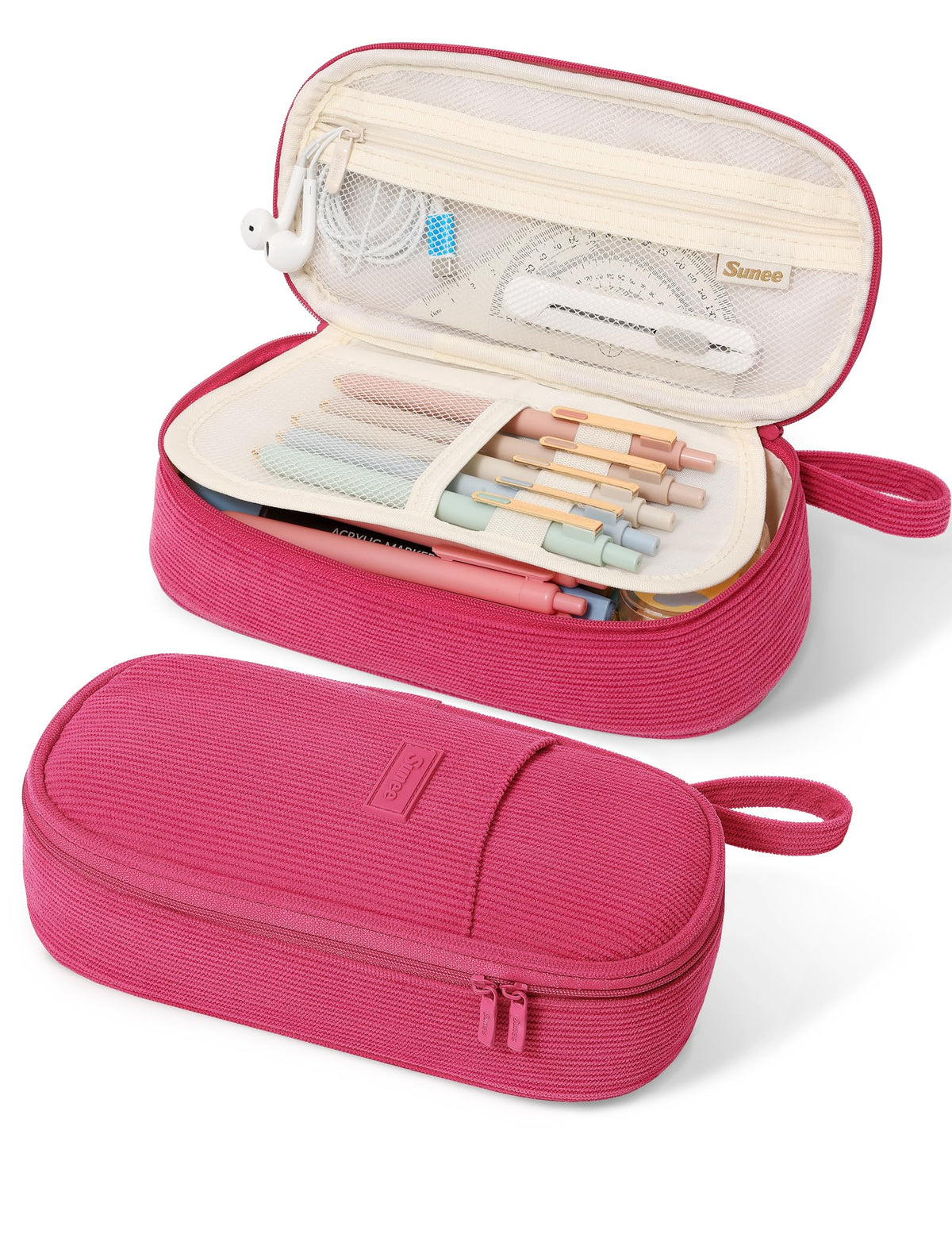 SUNEE Cute Pencil Case, Large Pencil Pouch, Soft Corduroy Fabric Big Pencil Bag with Zipper, Kawaii