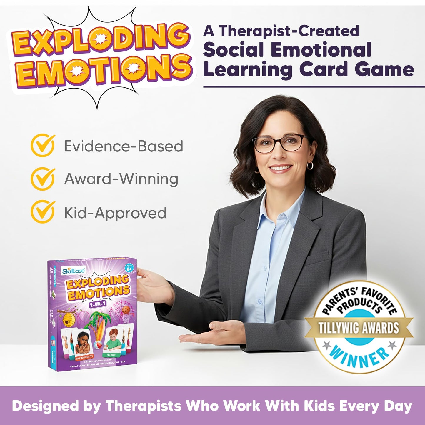 SkillEase Exploding Emotions Flashcards and Game: 2 in 1, Hilarious Family Fun, Social Emotional