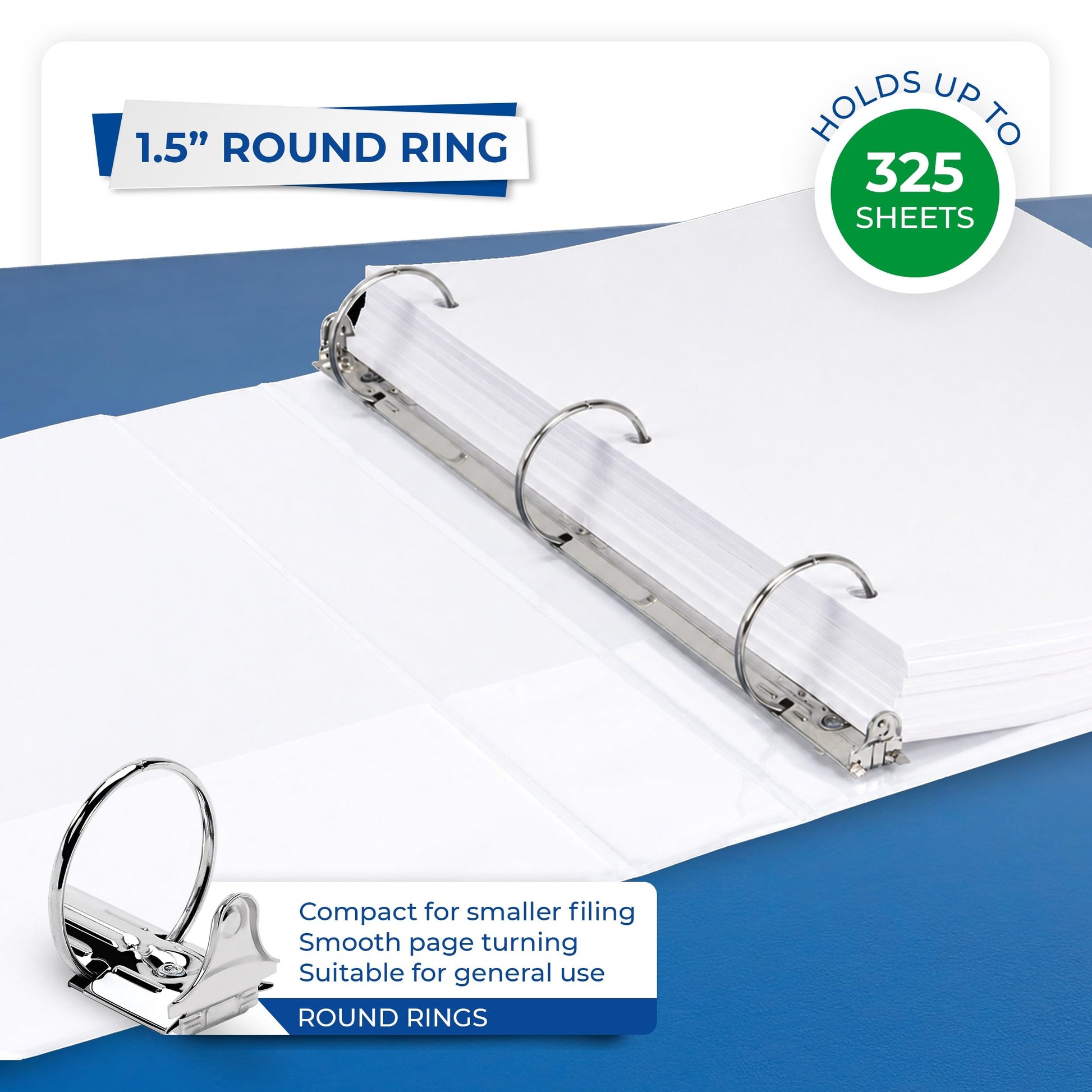 Samsill 1.5 Inch 3 Ring Binders, Economy Round Ring, Clear View Cover, 325 Sheet Capacity - for