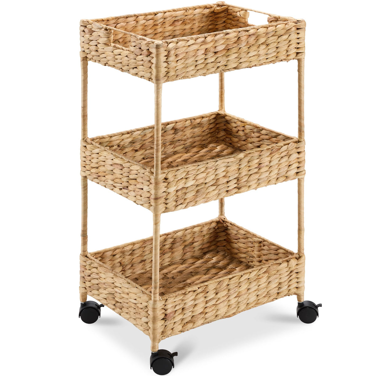 Best Choice Products 3-Tier Water Hyacinth Rolling Nursery Caddy w/Wheels, Utility Cart, Storage