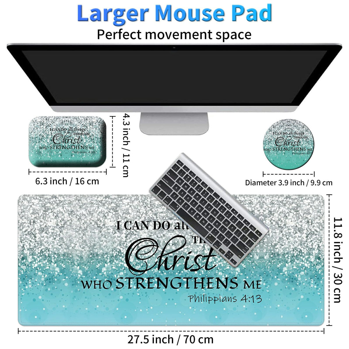 BPQOJB Laptop Mouse Pad 27.5 x 11.8 inch & Small Wrist Rests with Coasters and Blue Flash Bible