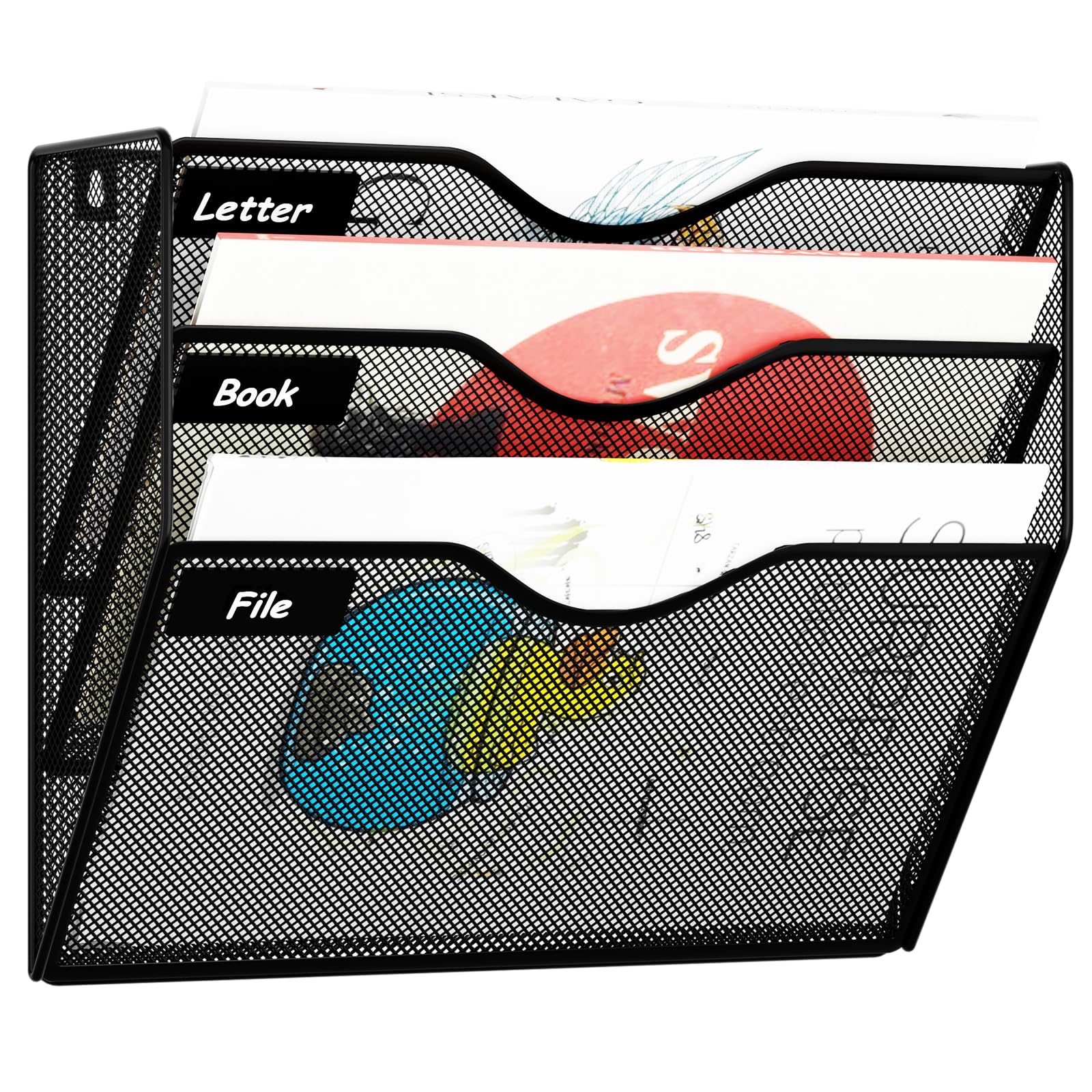 GDINDINFAN 3 Pockets Hanging Wall File Organizer Mail Holder, Wall Mounted Paper Document Folder