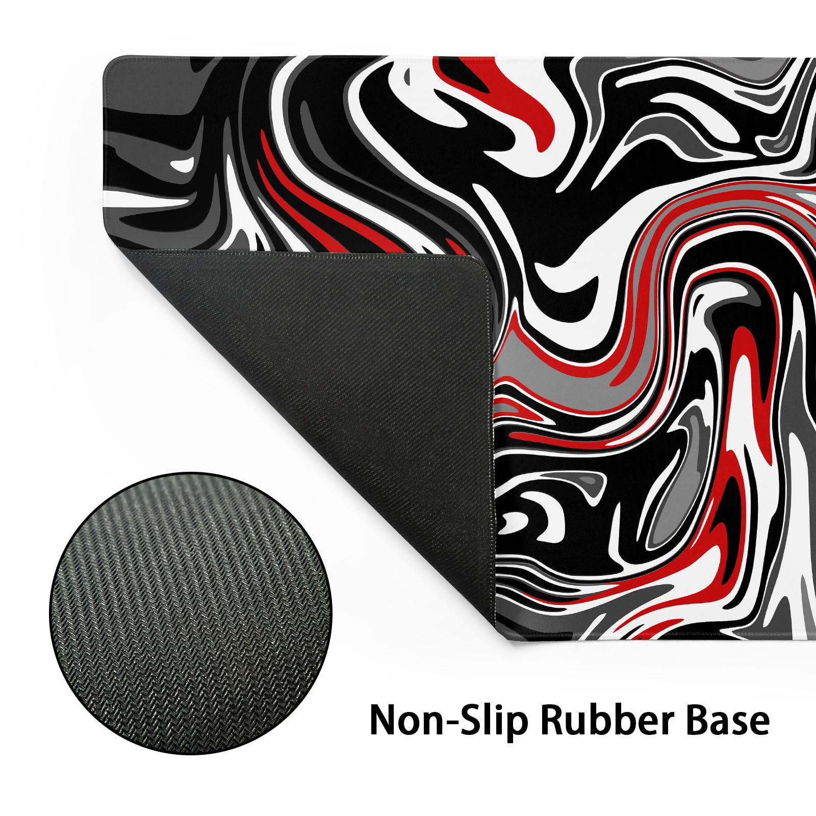 aportt Black Red Swirl Gaming Mouse Pad XL Gray Marble Grey Fluid Design Extended Large Mat