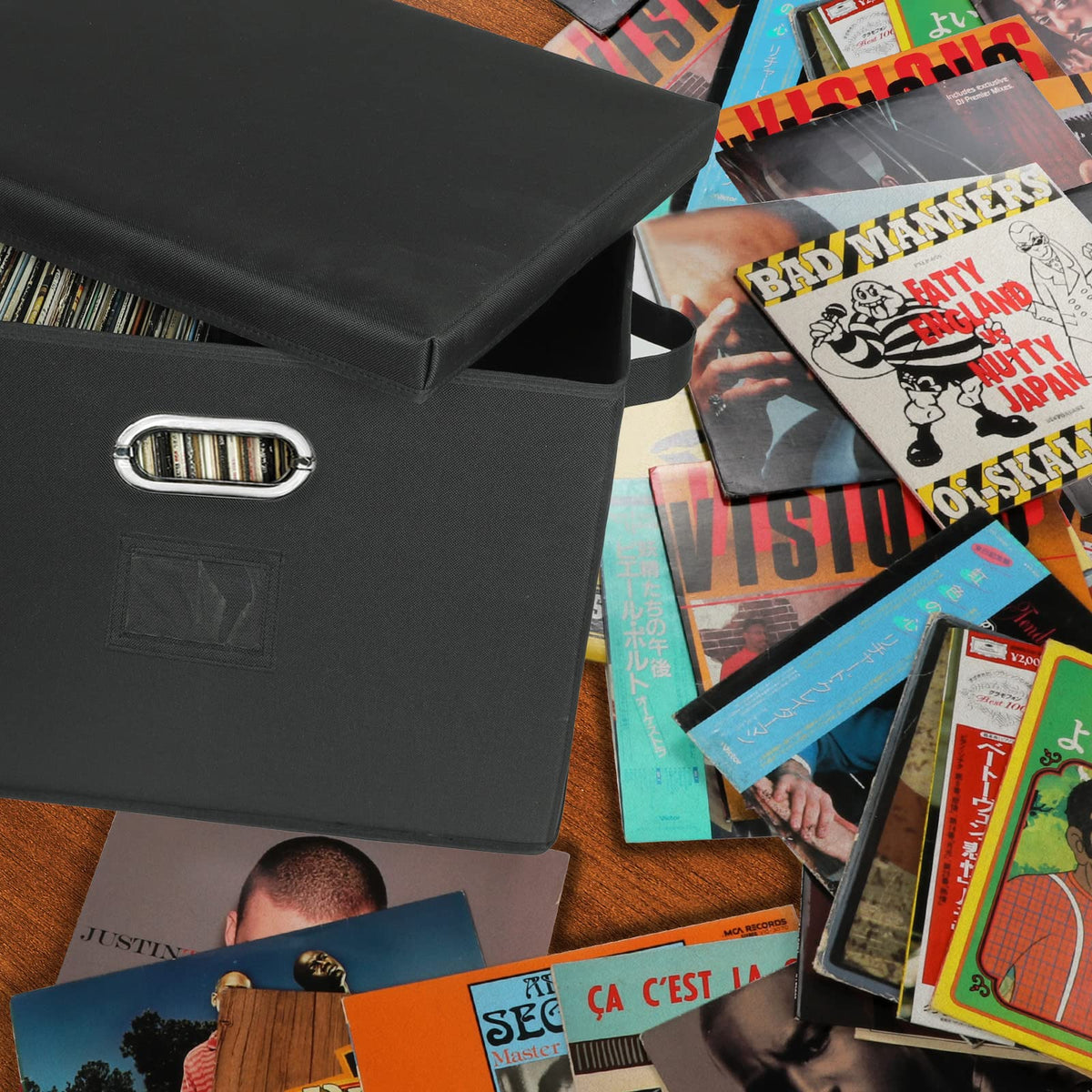 12-Inch Vinyl Record Storage Boxes with Lids and Handles, Stylish and Practical LP Record Organizer