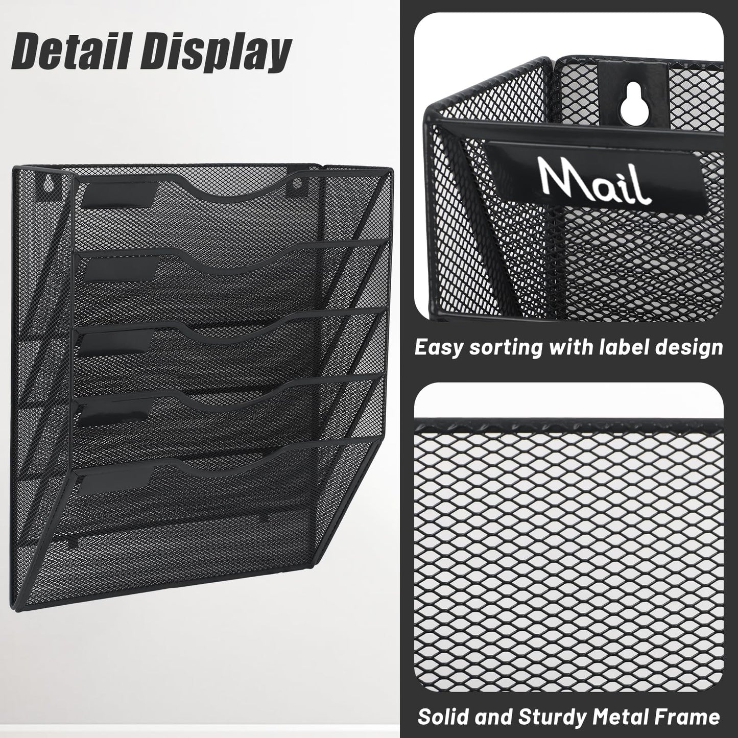 EASEPRES 5 Pocket Mesh Hanging Wall File Organizer, Wall Mounted Mail Paper Document Folder Holder