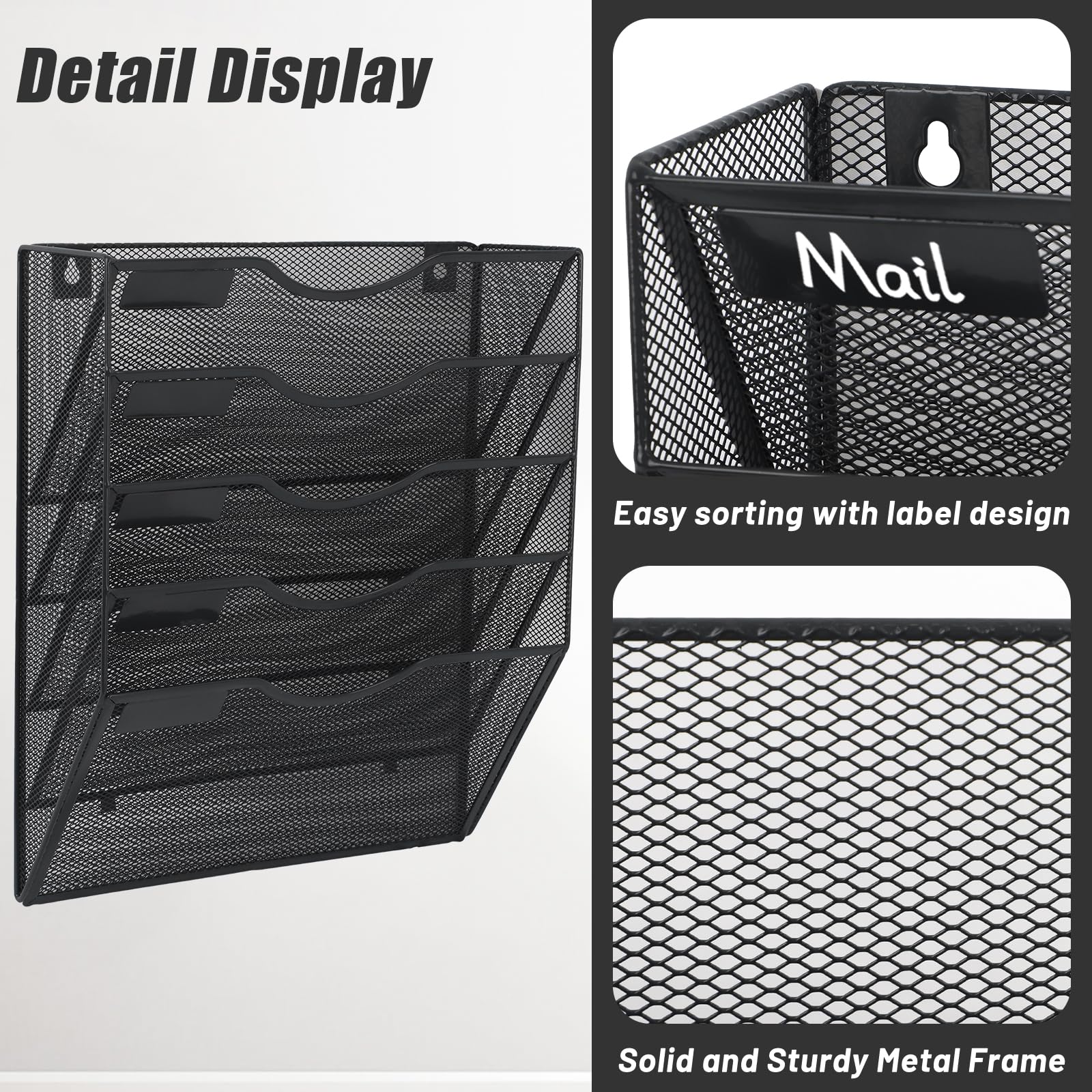 EASEPRES 5 Pocket Mesh Hanging Wall File Organizer, Wall Mounted Mail Paper Document Folder Holder