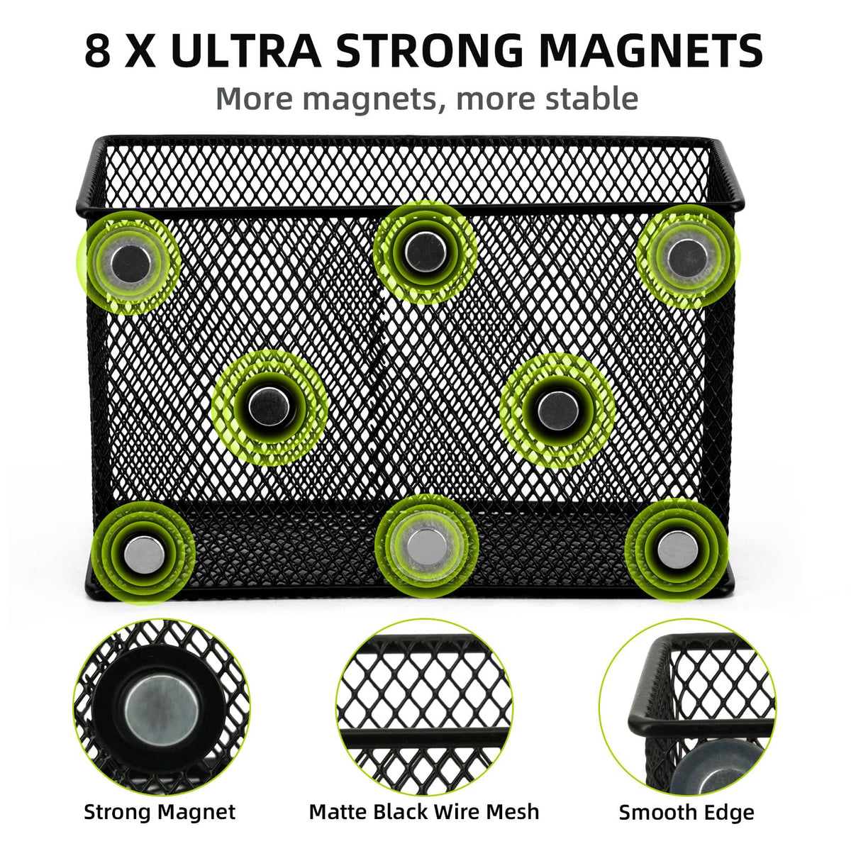 Neudeco Magnetic Locker Shelf Organizer, Black, Pack of 3