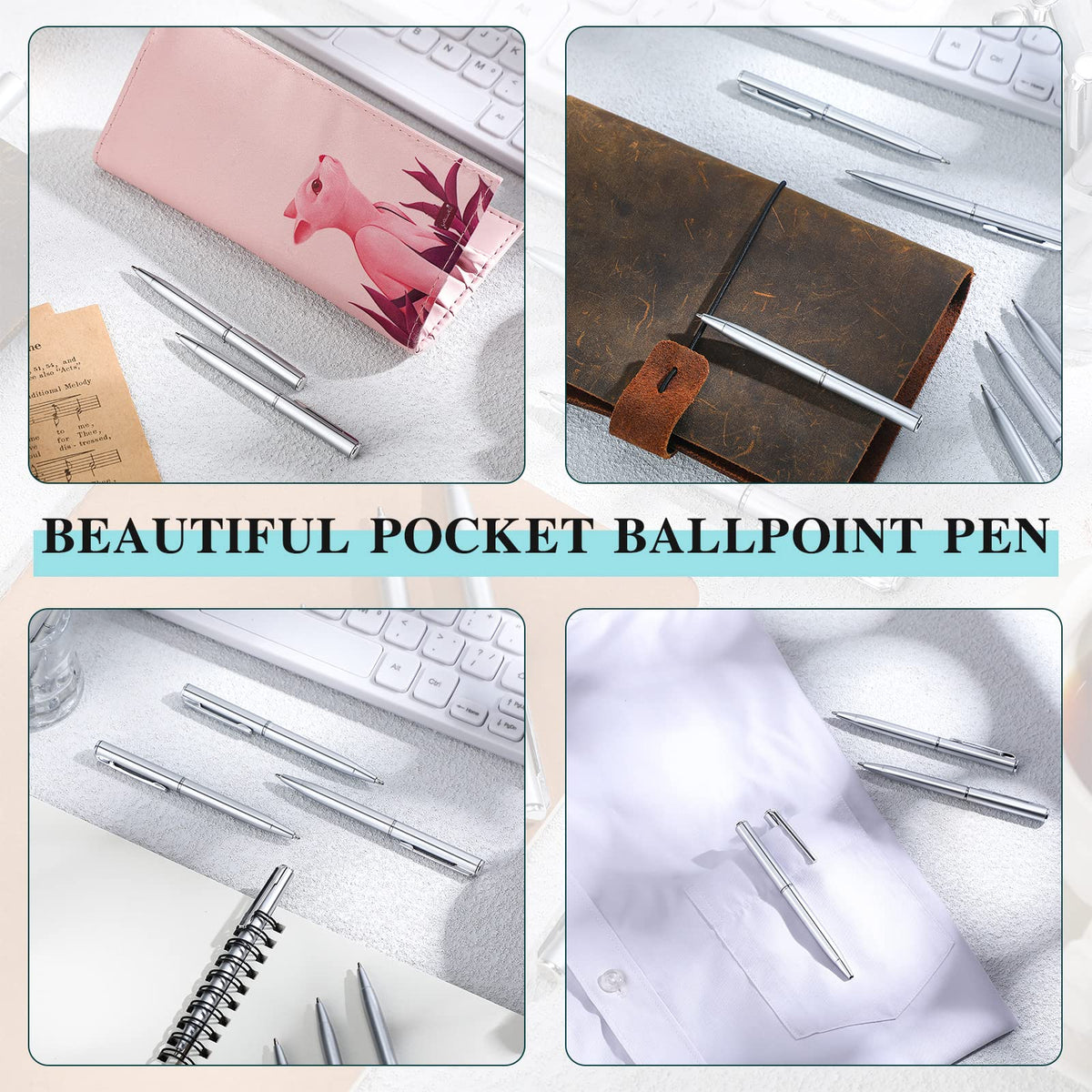 Teling 72 Pcs Small Ballpoint Pen Mini Pens Bulk 4 Inch,Silver
