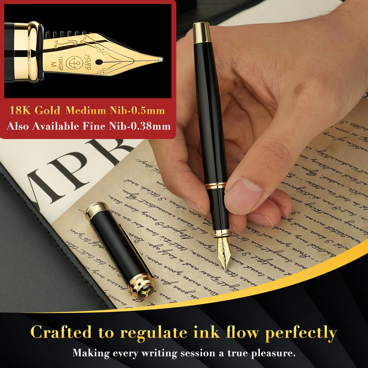 MCNTEIK 317 Fountain Pen,Stunning Luxury Piano Lacquer,18K Gilded Nib(Medium),Gorgeous 24K Gold