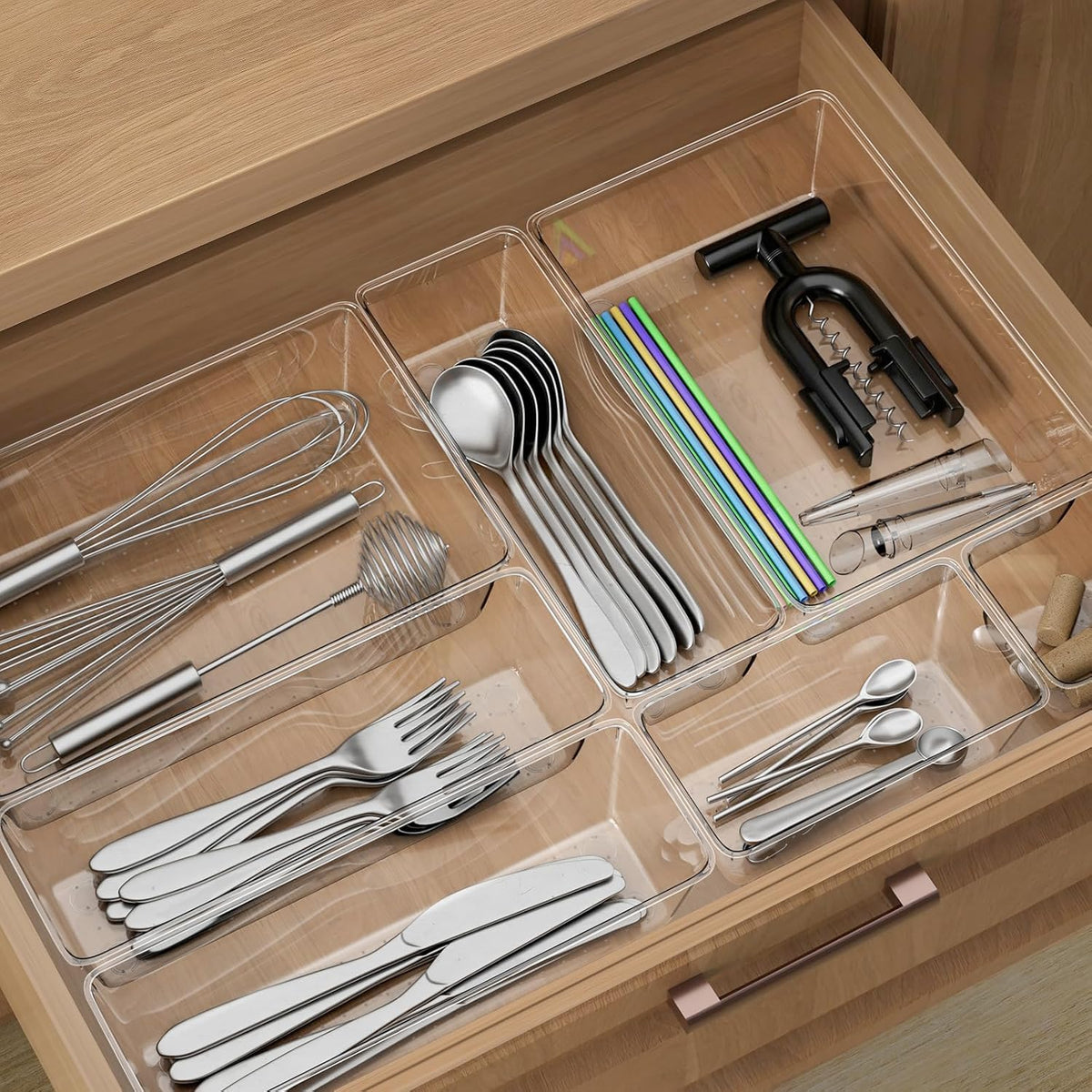25 Piece Clear Drawer Organizer Set, 4 Sizes Bathroom Vanity Organizer Trays and Storage Bins for