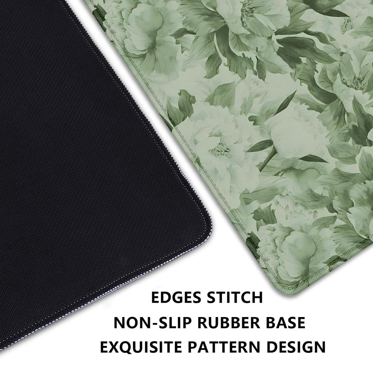 Sage Green Floral Desk Pad Extended Mouse Pad,Large Gaming Floral Mouse Mat with Stitched