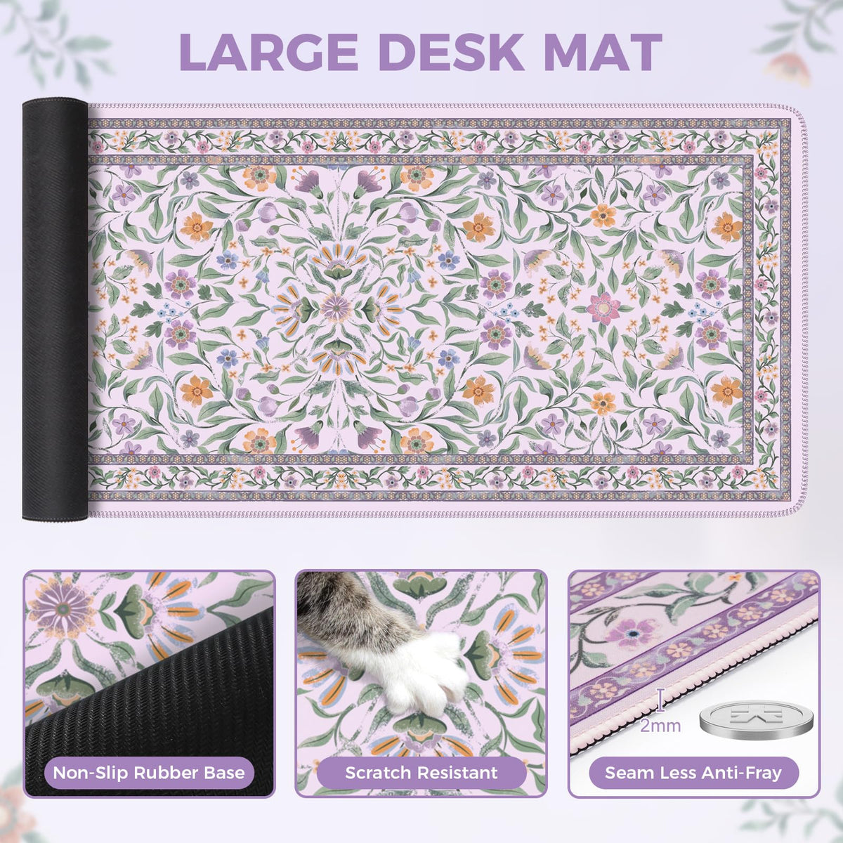iLeadon Desk Mat for Desktop, Purple Mouse Pad for Keyboard