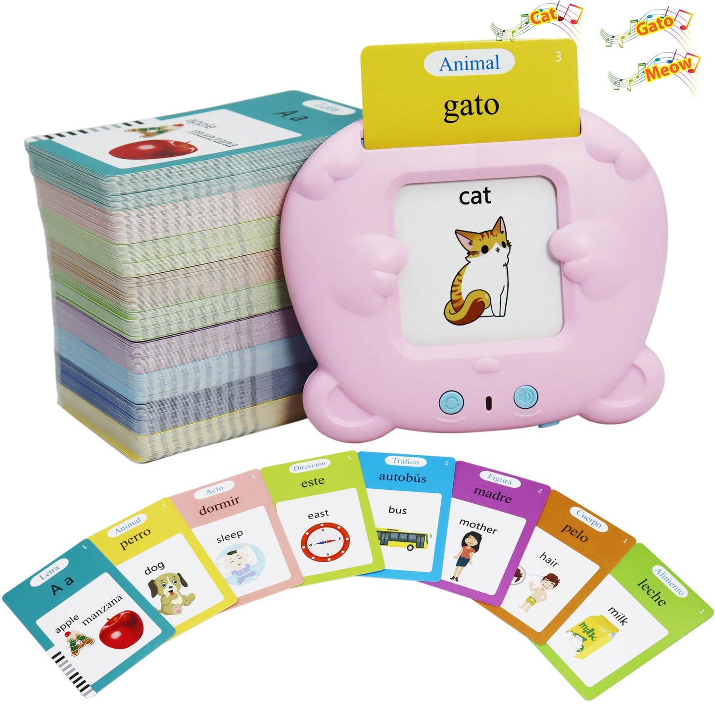 Spanish & English 510 Words Alphabet Bilingual Talking Flash Cards for Kids