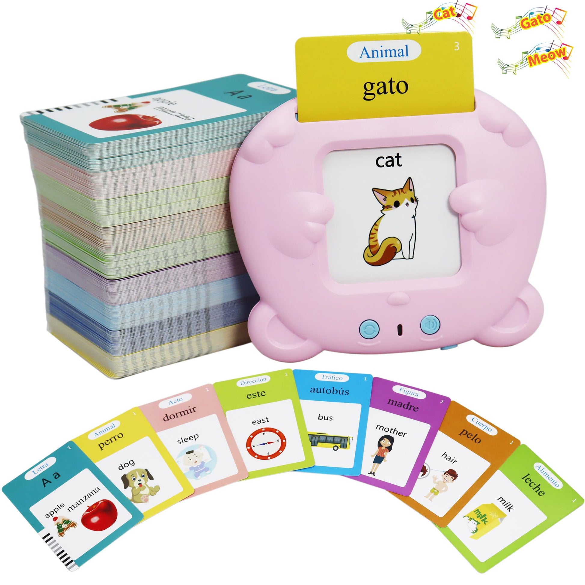 Spanish & English 510 Words Alphabet Bilingual Talking Flash Cards for Kids