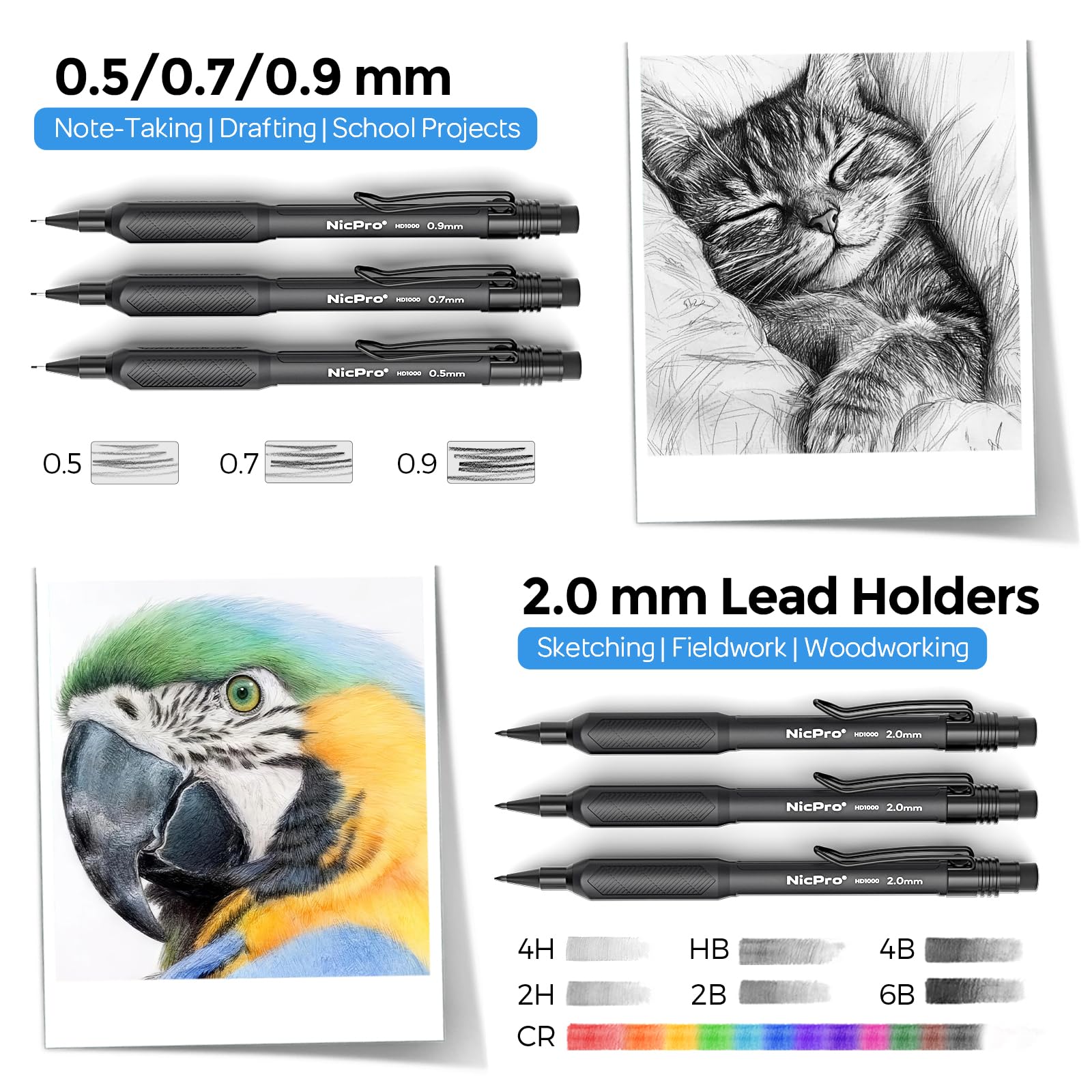 Nicpro 6PCS Art Mechanical Pencil Set,HD1000 Mechanical Drawing Pencils