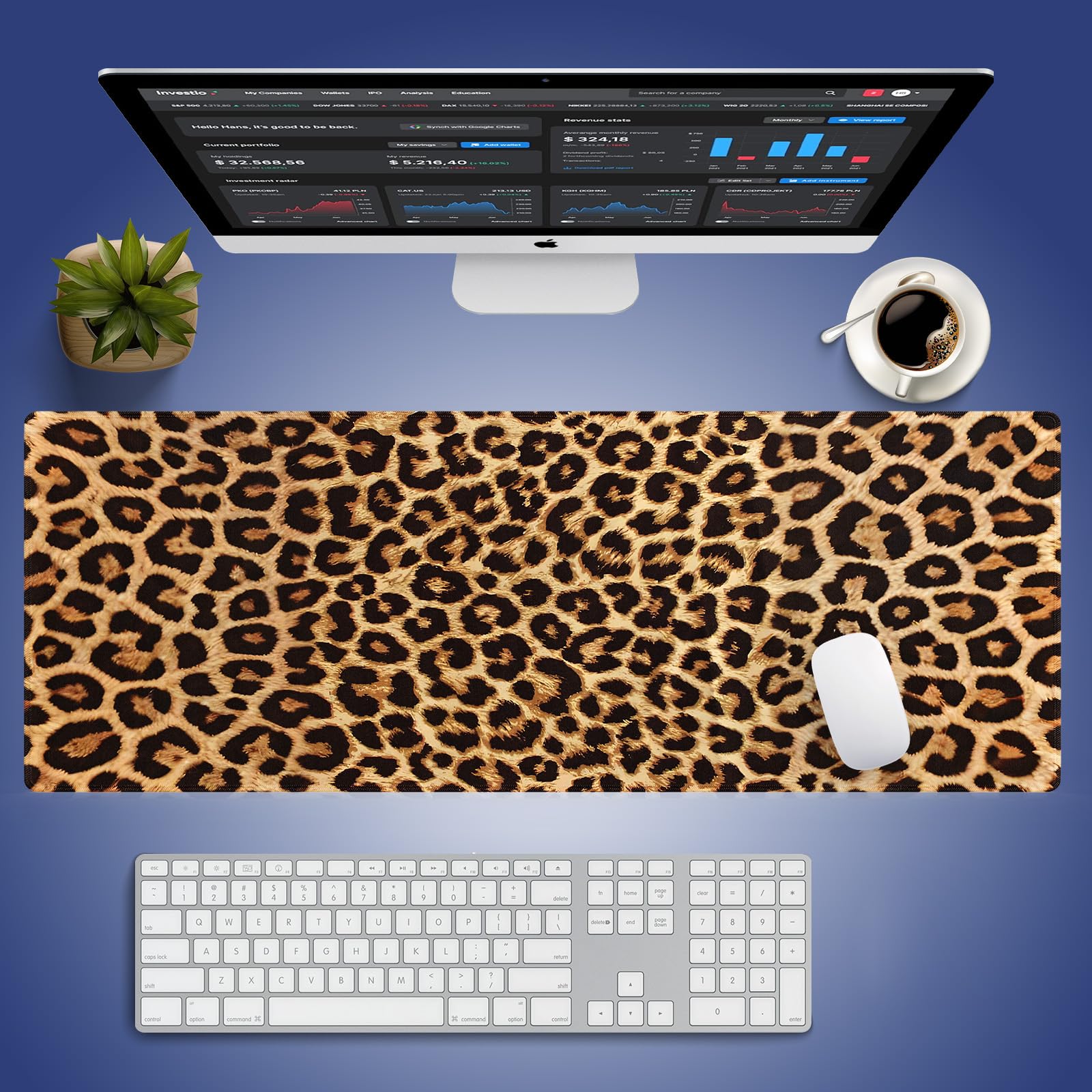 Retro Leopard Print Large Mouse Pad, Vintage Animal Skin Grain Desk Mat