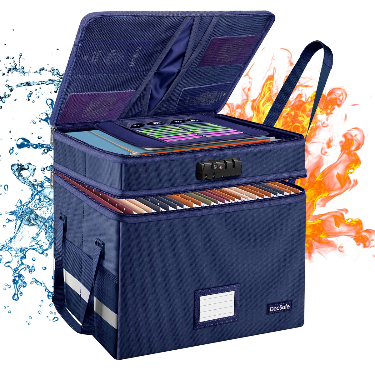 DocSafe File Box with Lock,Multi-Layer Fireproof Document Box Collapsible File Storage Organizer