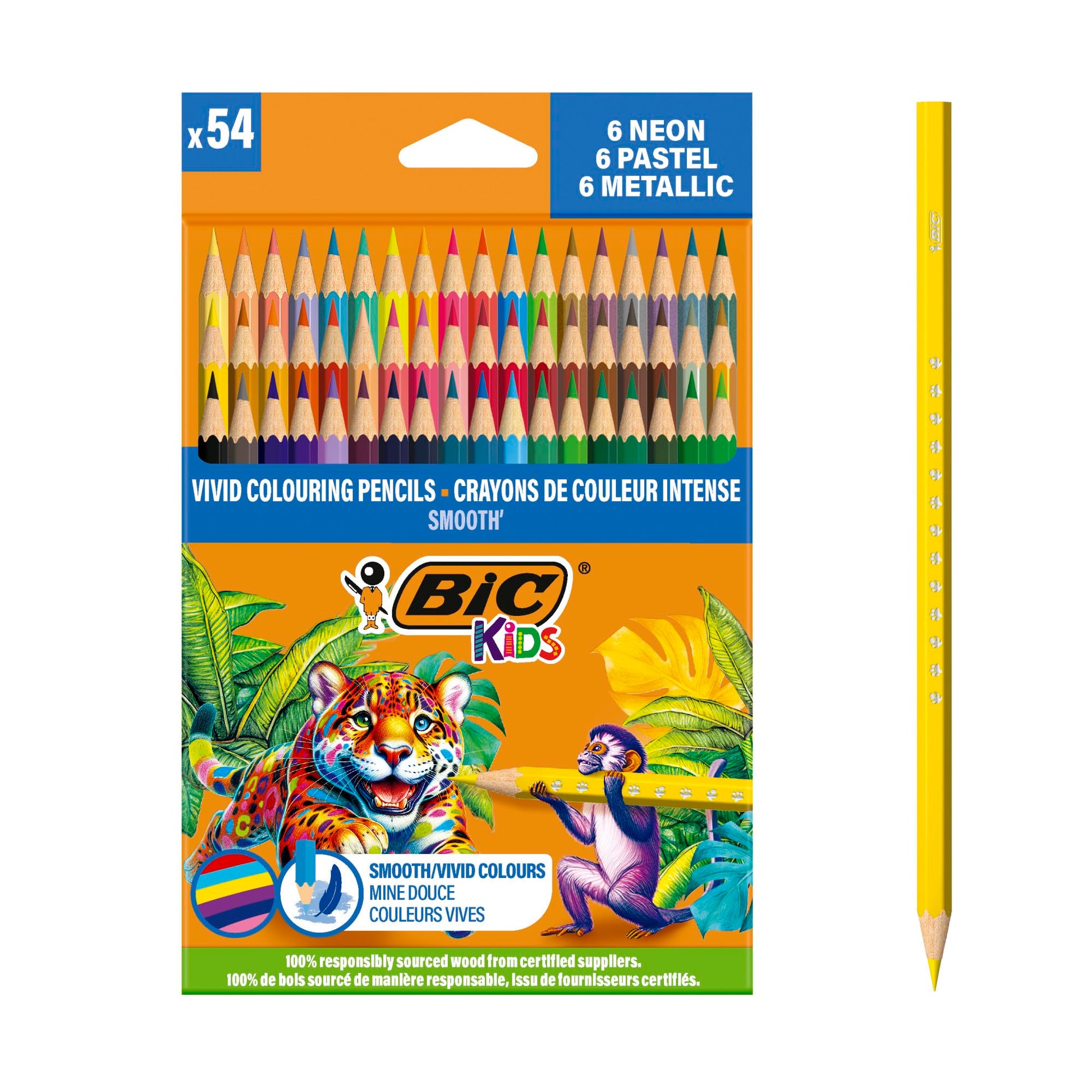 BIC Kids Smooth' Colouring Pencils Made from 100% Responsibly Sourced Wood- Assorted Standard