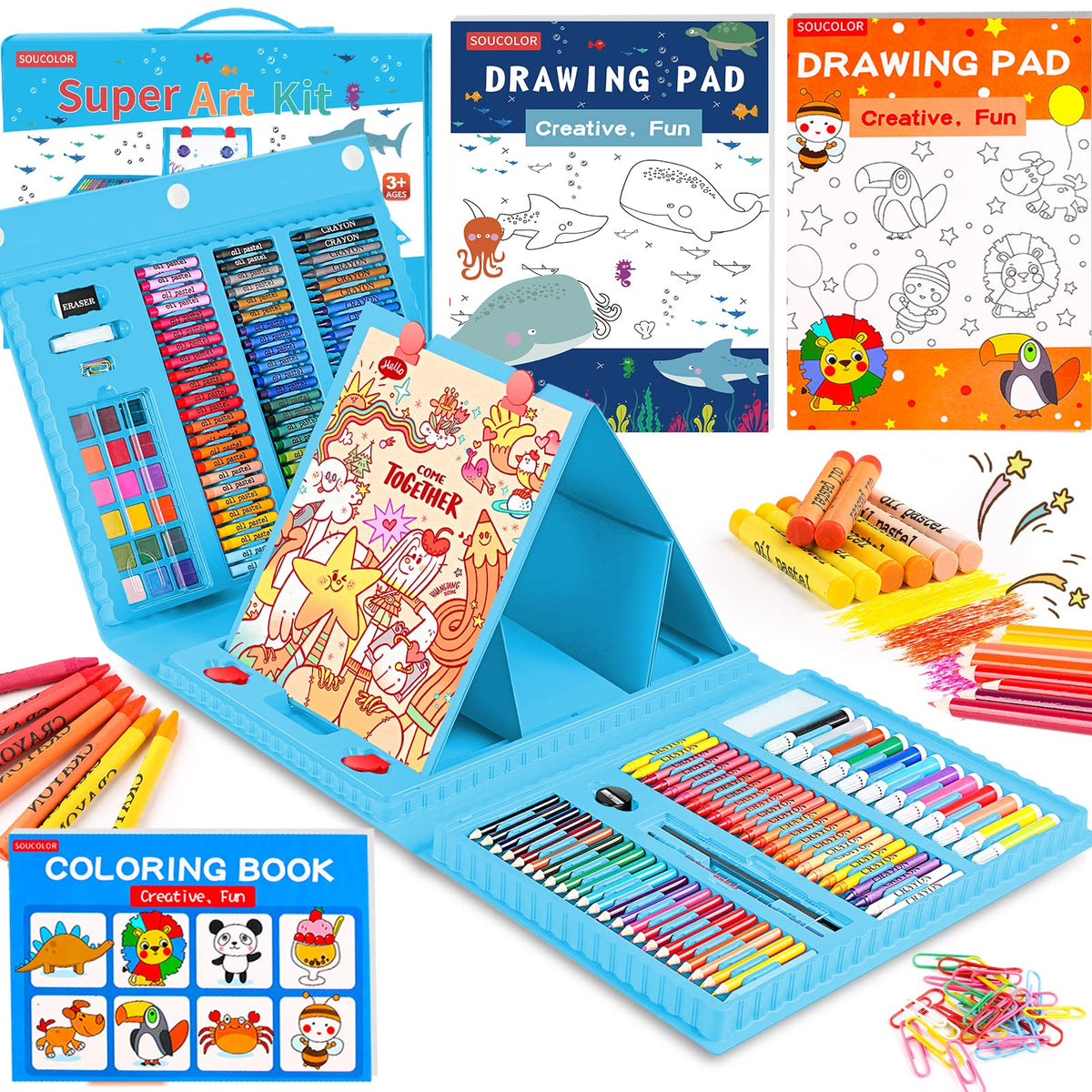 Soucolor 283 Pcs Art Supplies Drawing Set Easel Pads Coloring Book Gift