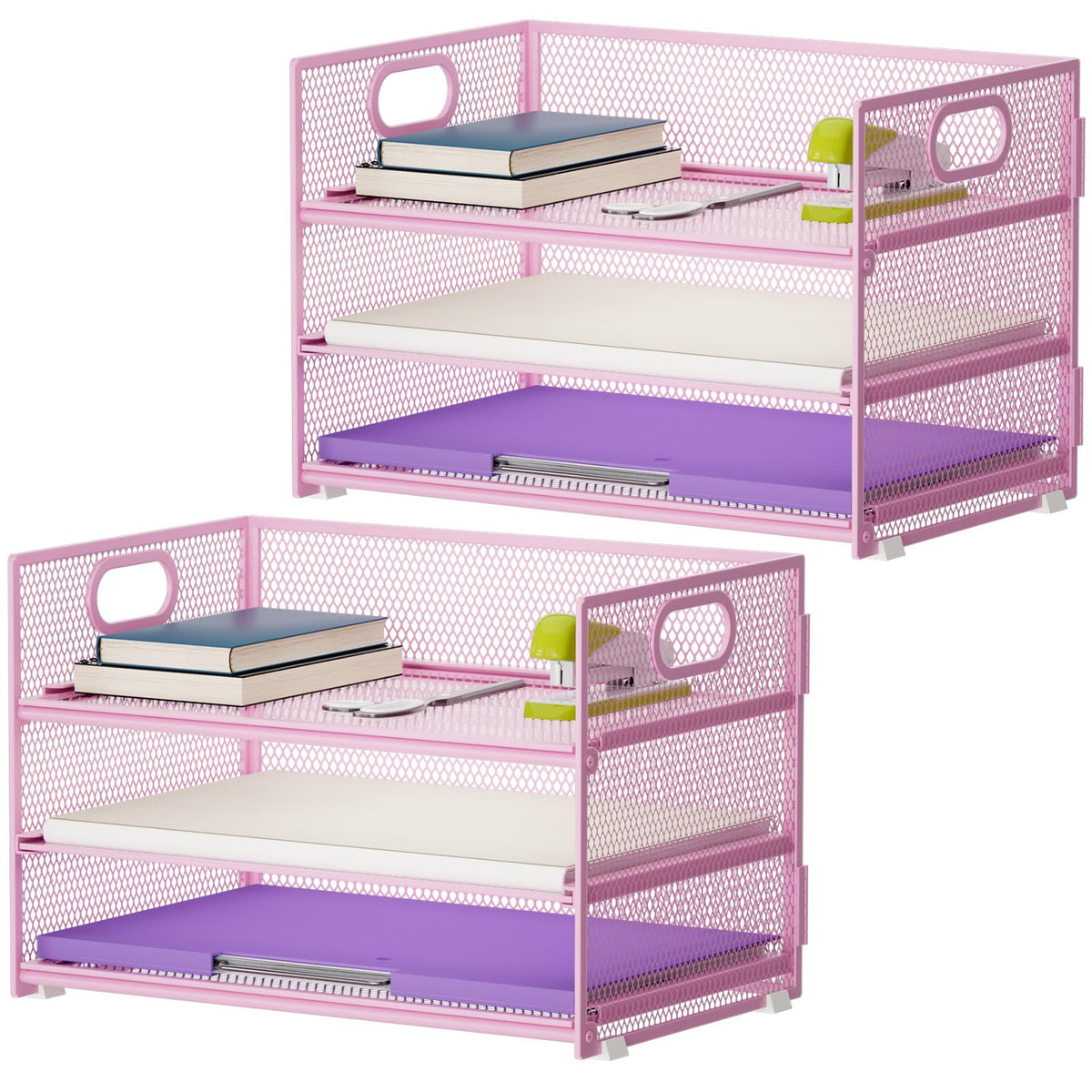 Marbrasse 3 Tier Paper Organizer Letter Tray, Mesh File Organizer with Handle, Paper Sorter Desk