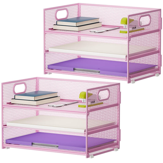 Marbrasse 3 Tier Paper Organizer Letter Tray, Mesh File Organizer with Handle, Paper Sorter Desk