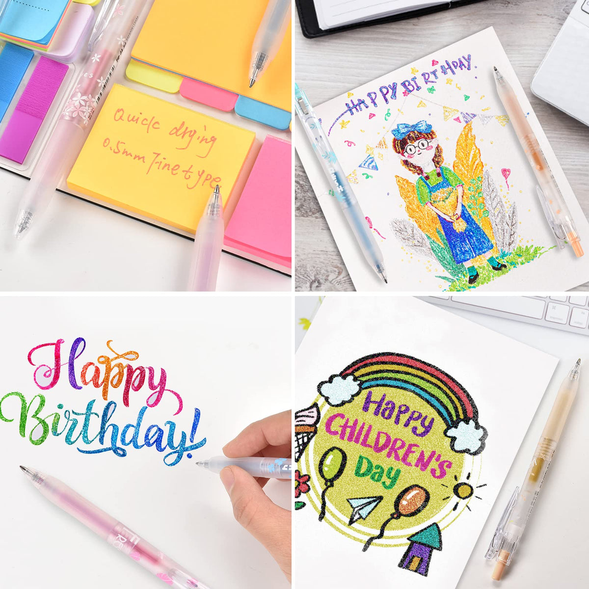 Glitter Gel Pens, 16 Colors Retractable Sparkly Pens, 0.7mm Fine Tip