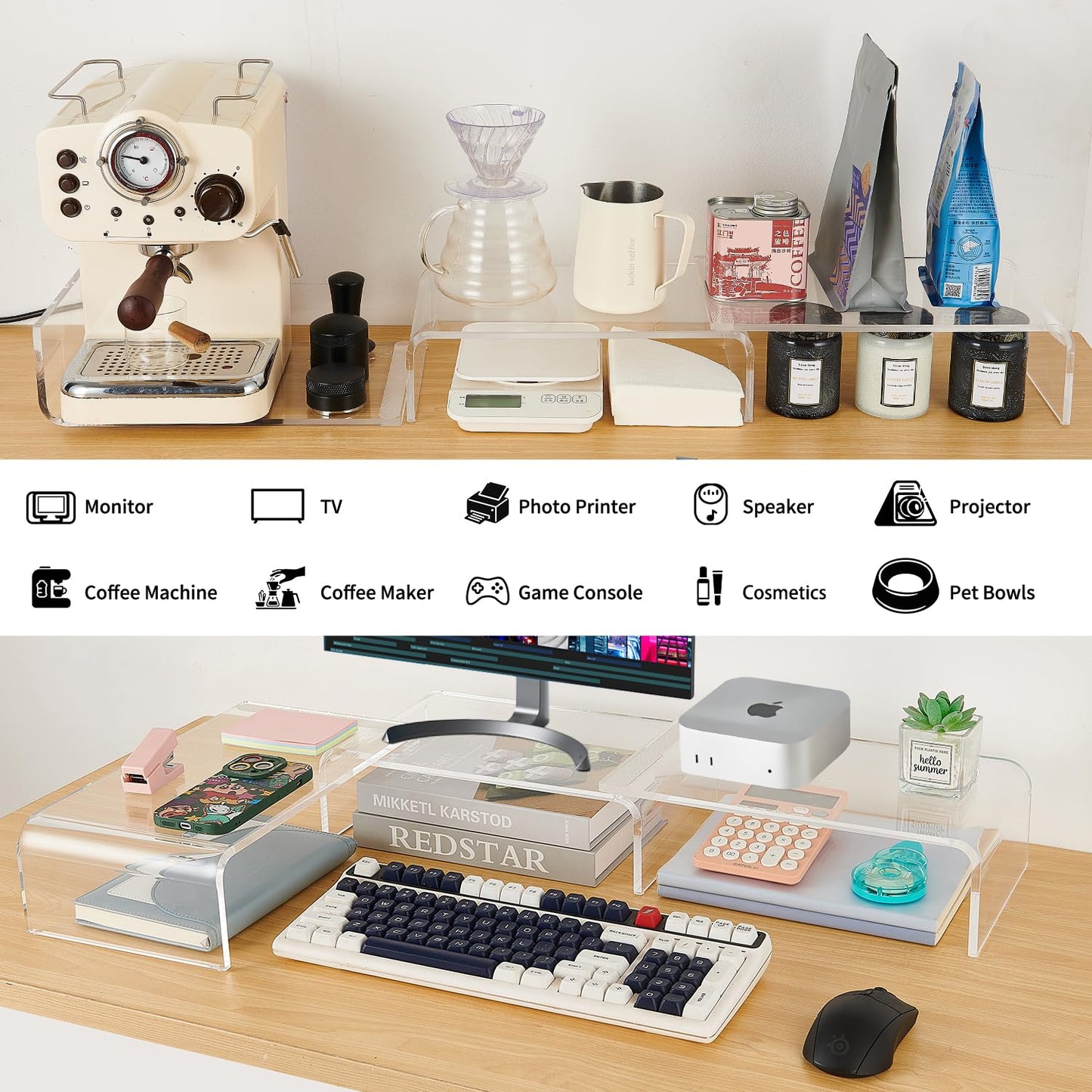 LEKETREE Acrylic Monitor Stand , Clear Monitor Stand for Desk, Computer Accessories for Home