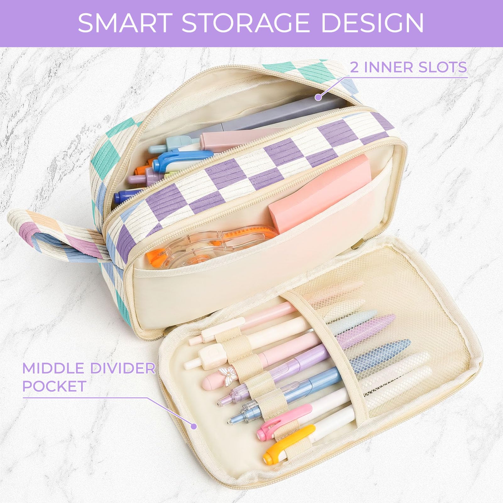 WOBAGMEN Cute Pencil Case,Large Corduroy Zippered Pencil Case Pouch, aesthetic Pencil Bag with
