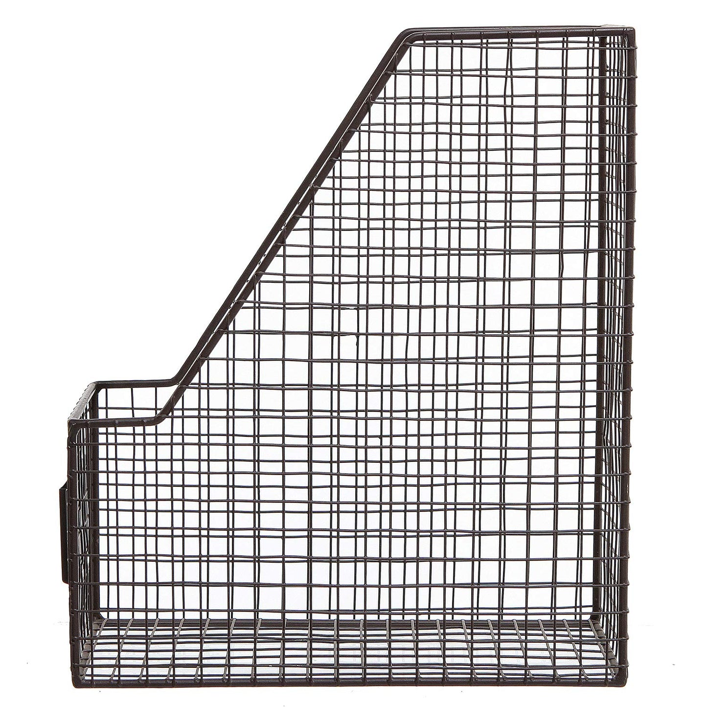 MyGift Wire Magazine Holder Set of 2, Brown File Storage Bin with Label