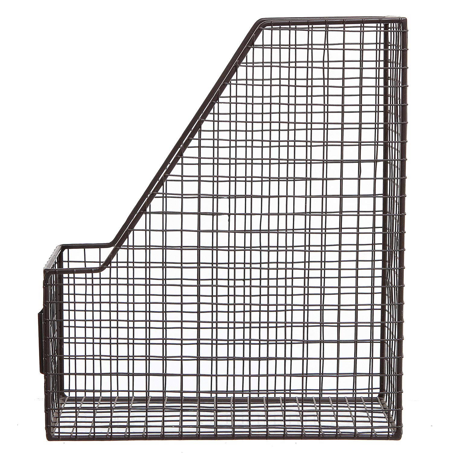 MyGift Wire Magazine Holder Set of 2, Brown File Storage Bin with Label