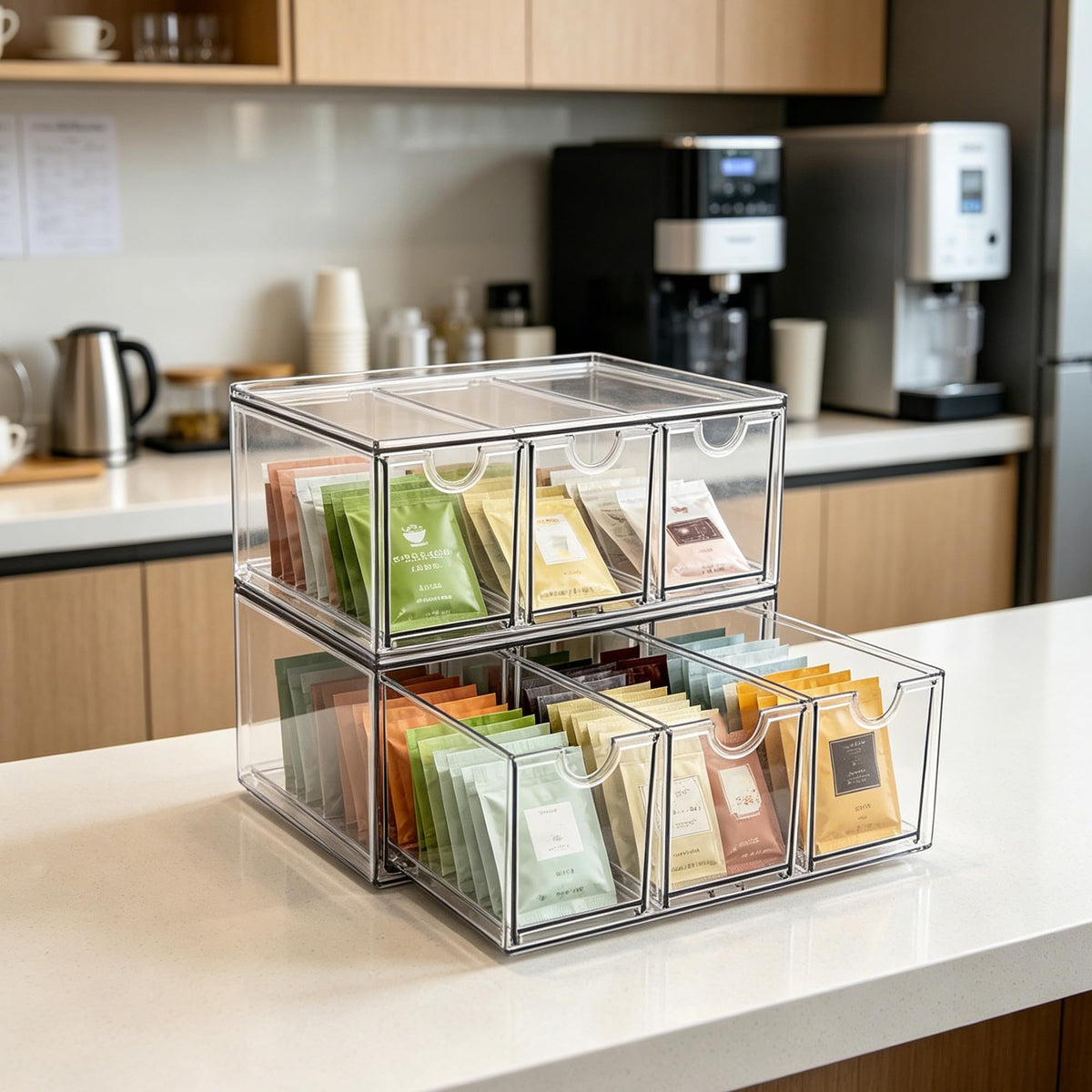 Prsildan Tea Bag Organizer K Cup Holder Drawer Coffee Pods Storage, 2 Pack