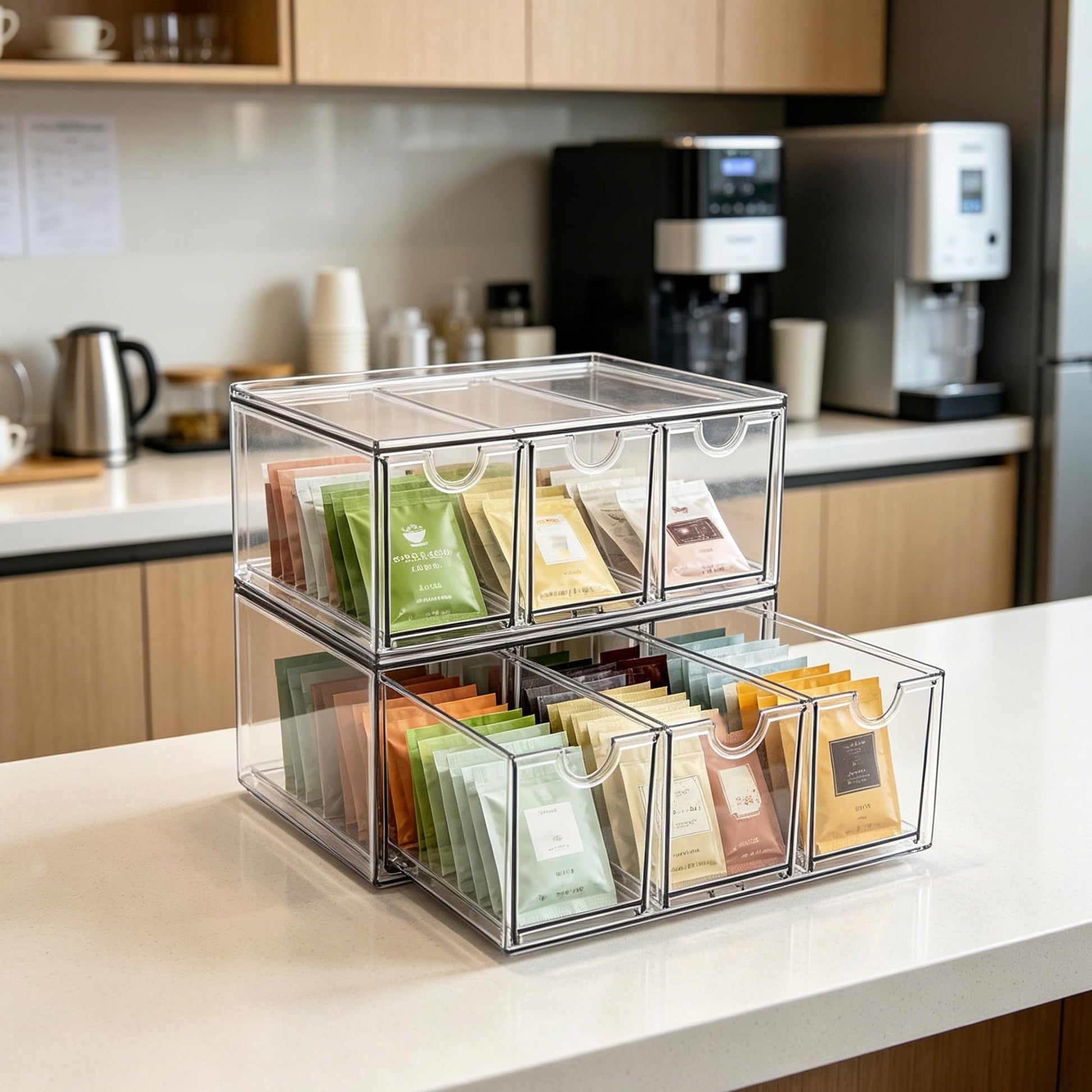 Prsildan Tea Bag Organizer K Cup Holder Drawer Coffee Pods Storage, 2 Pack