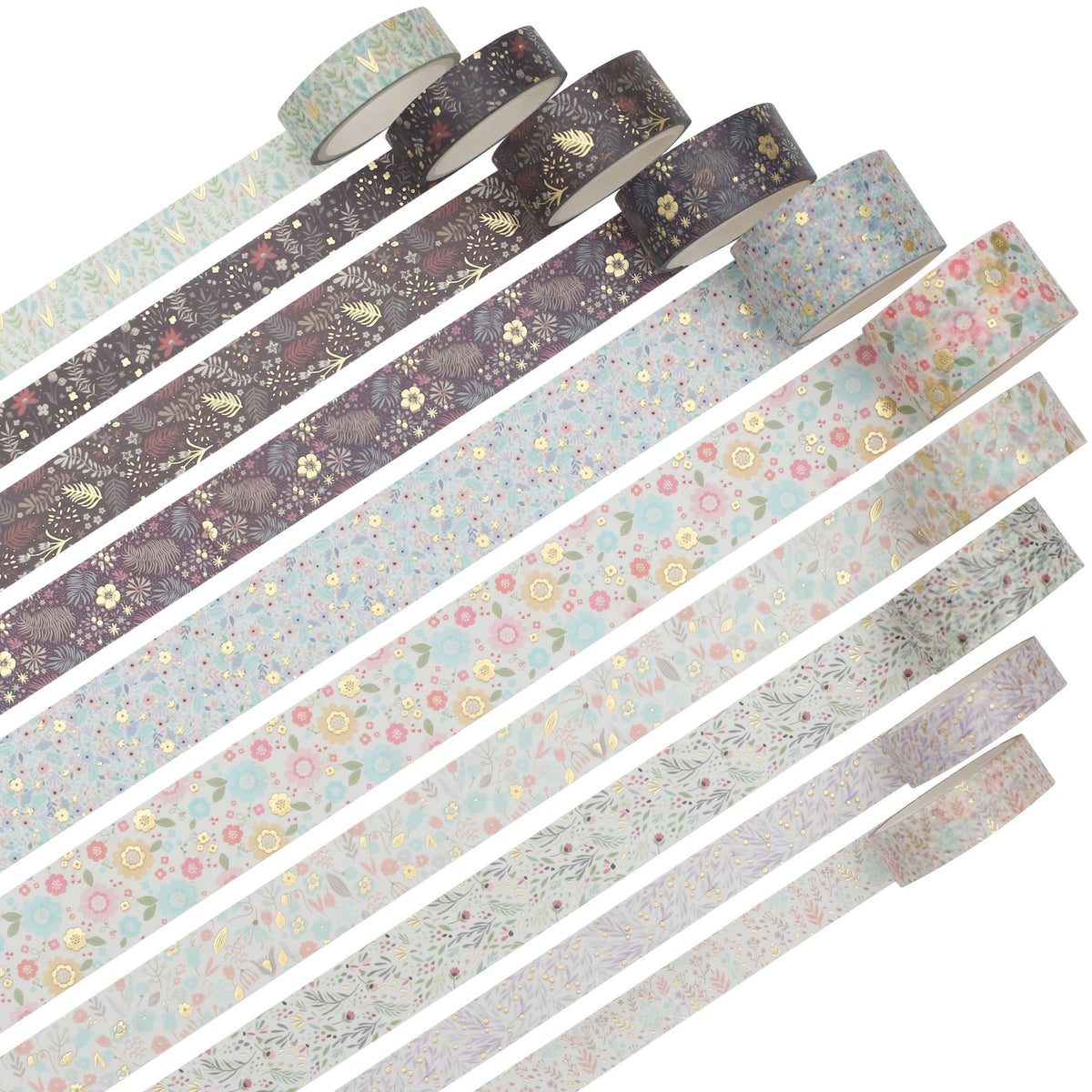 YUBX Creative Washi Tape Set 10 Rolls Gold Foil Print Decorative Masking Tapes for Arts, DIY