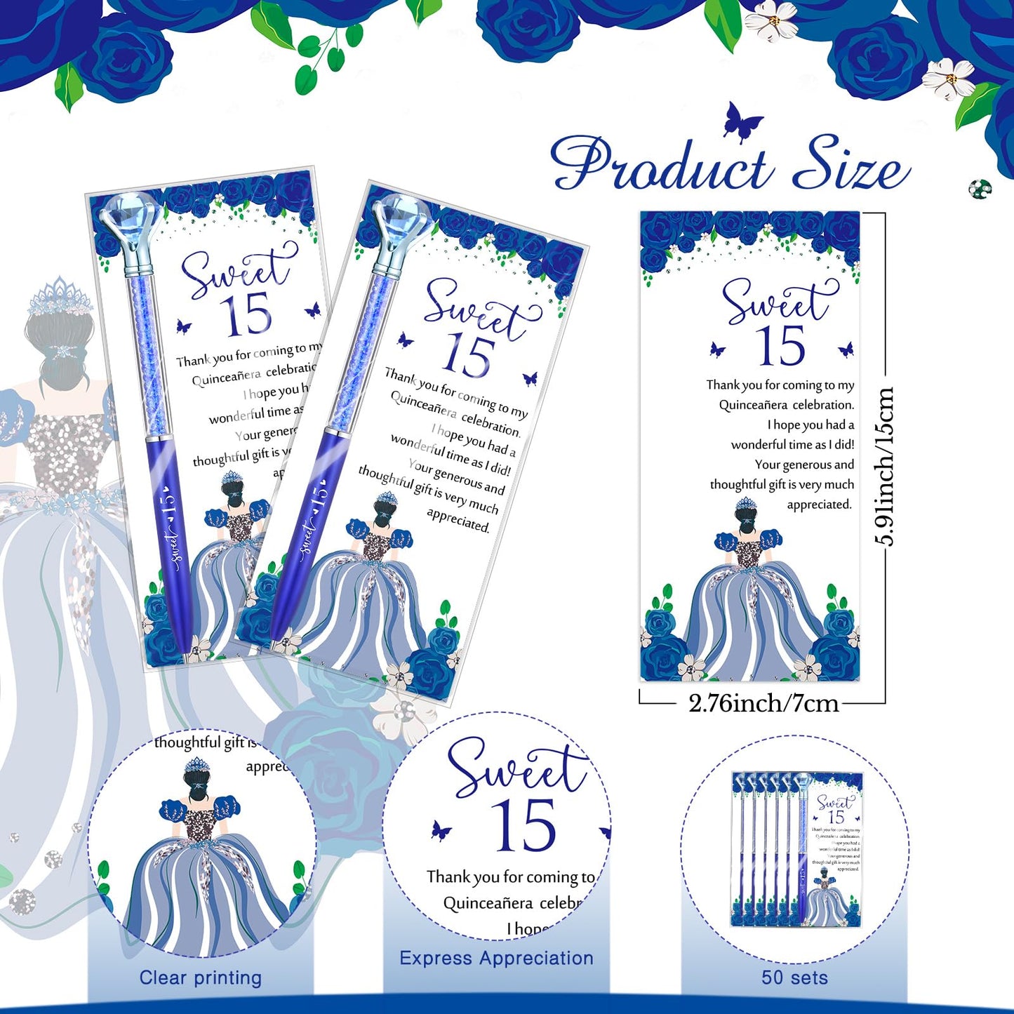 Sayglossy 50 Set Quinceanera Party Favor Sweet Gift, 15th, Navy Blue