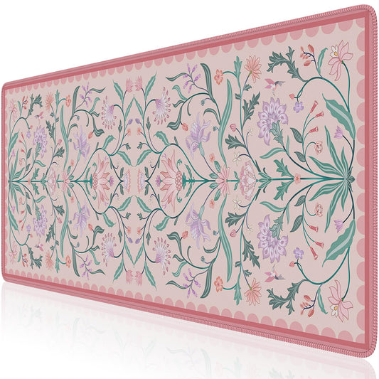 HAOCOO Aesthetic Flower Desk Mat, Pink Computer Pad for Office Dorm Decor