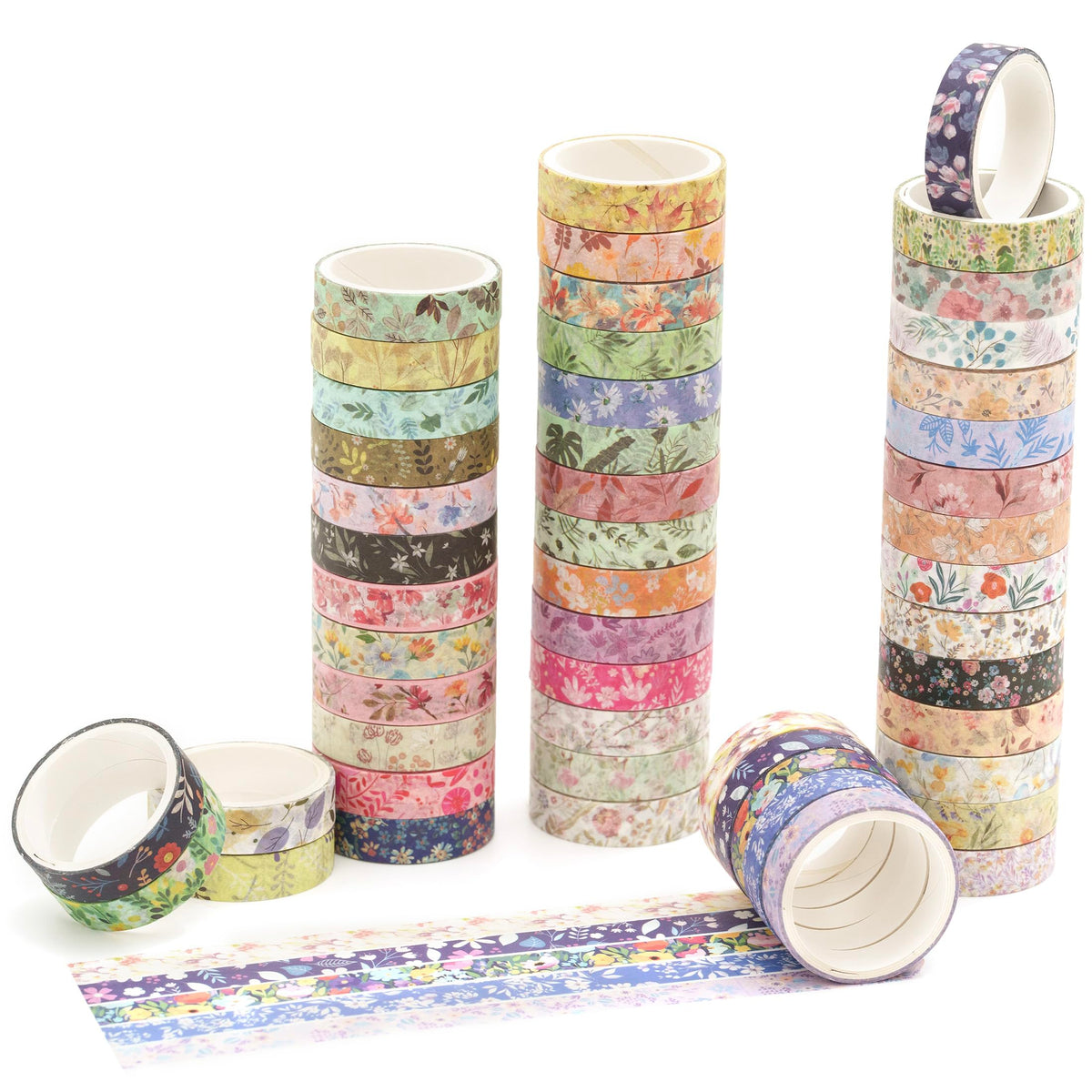 YUBBAEX Flowers Washi Tape Pack 50 Rolls Floral Printed Masking Tape Plants Decorative for Arts