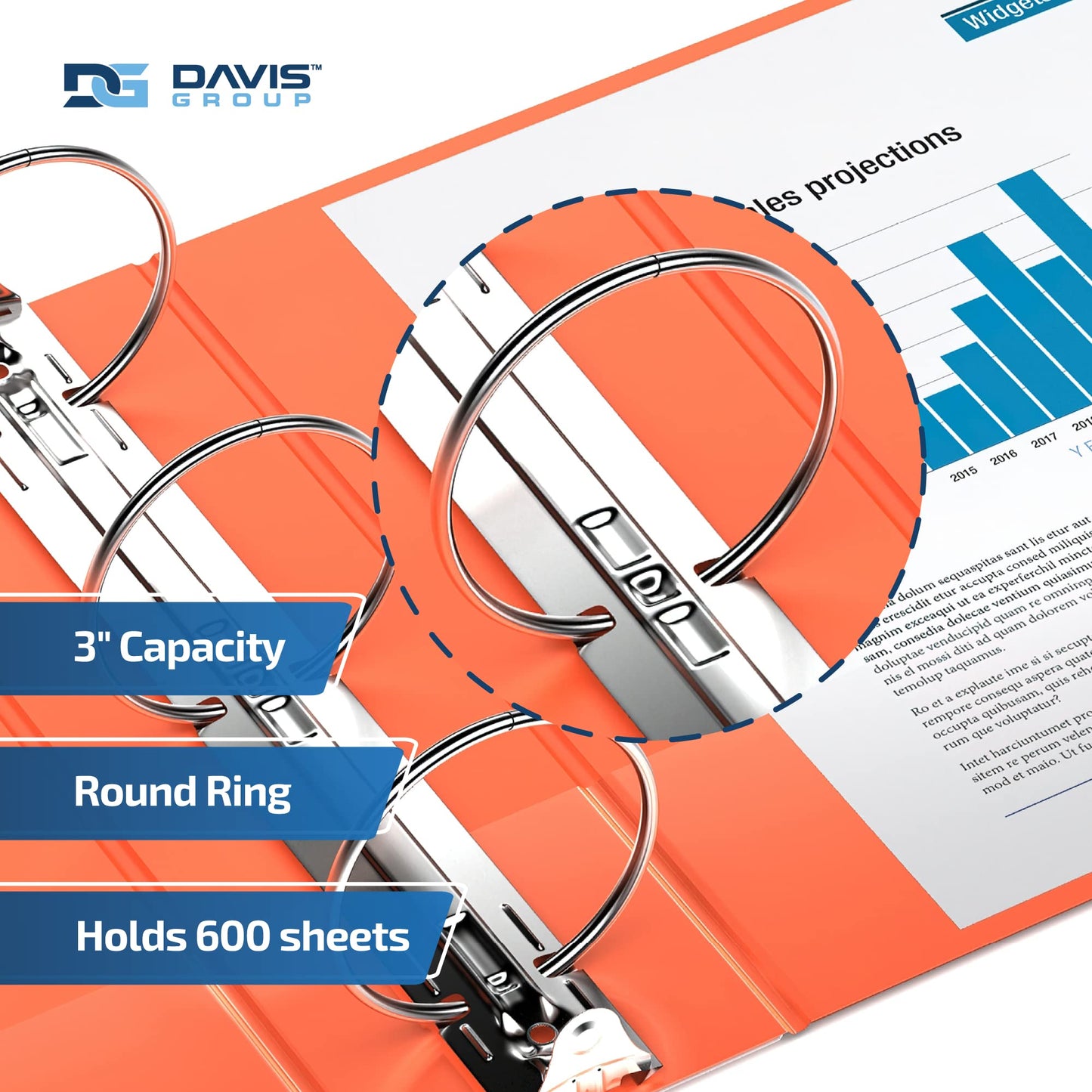 Easyview 3-Ring Binder, Clear-View Cover, 3" Round Rings, Orange, 6 Pack