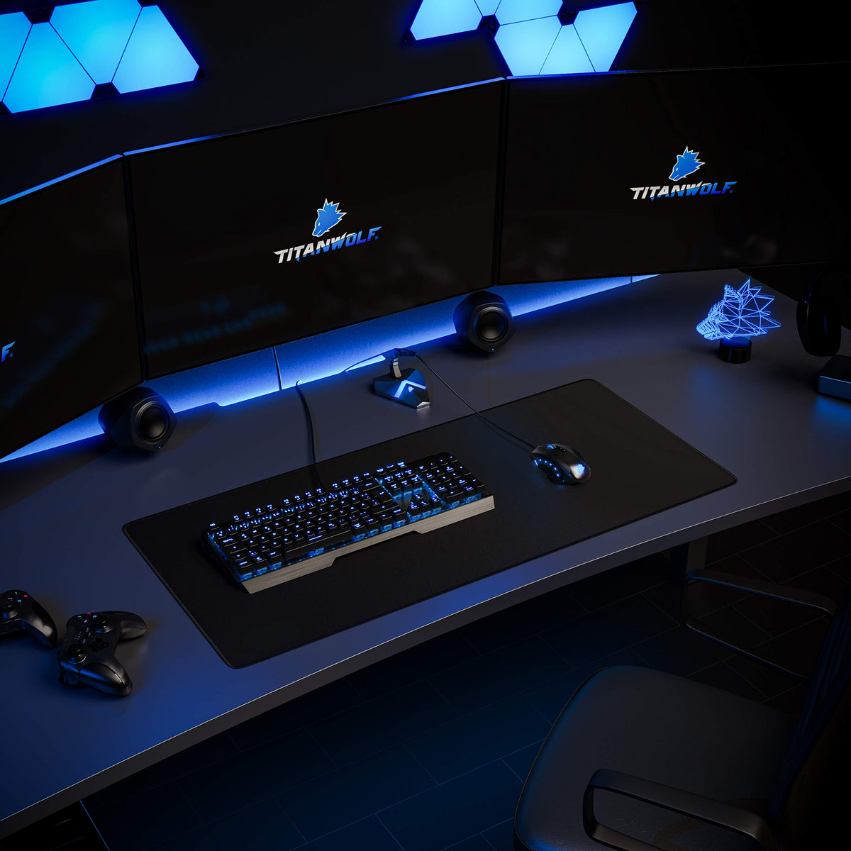 Titanwolf - XXL Mouse Mat Complete Black Speed Gaming 900 x 400 mm - XXL Mouse Mat - Table Mat
