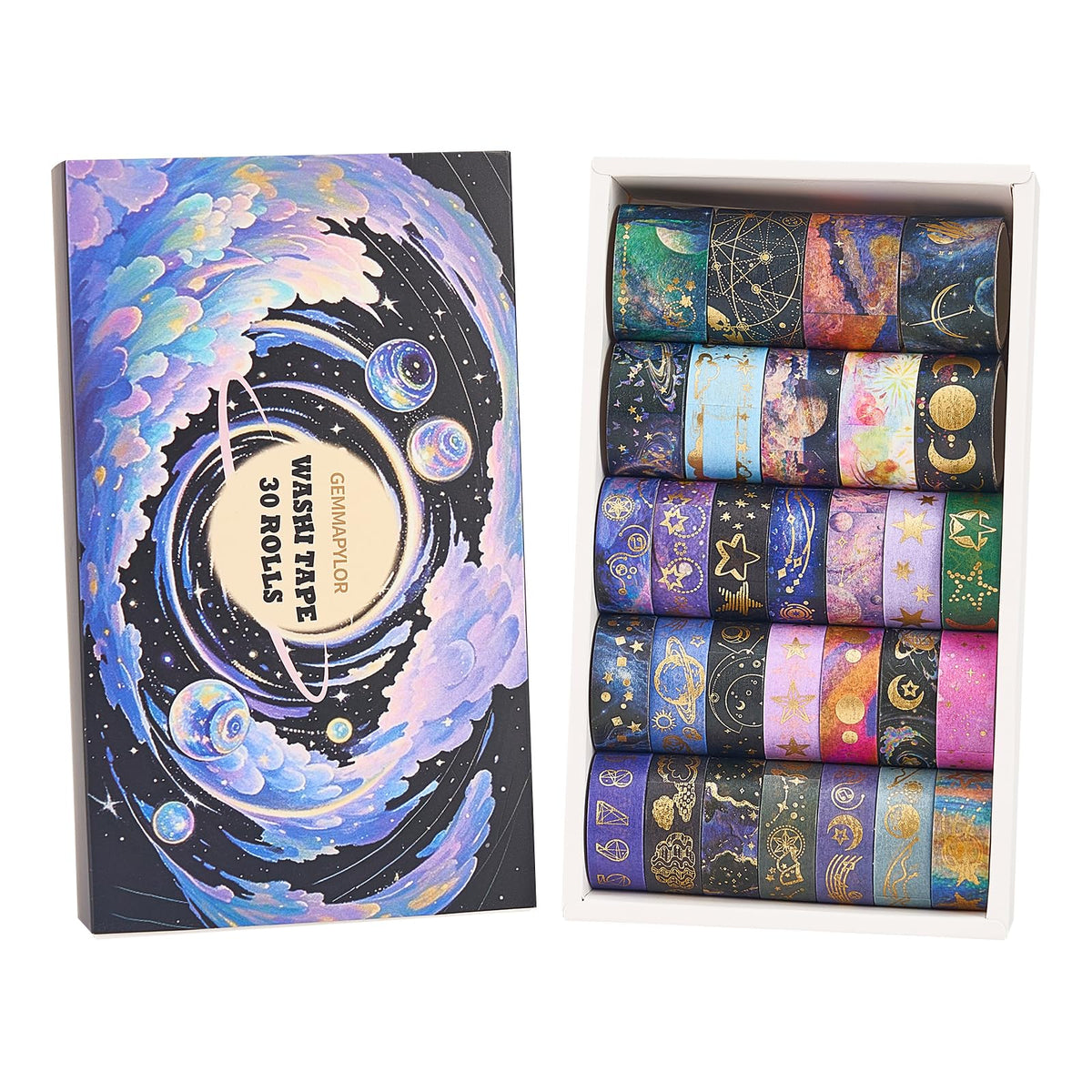 Gemmapylor Gold Foil Washi Tape Set 30 Rolls,Decorative Masking Tape for Junk Journal, Scrapbooking