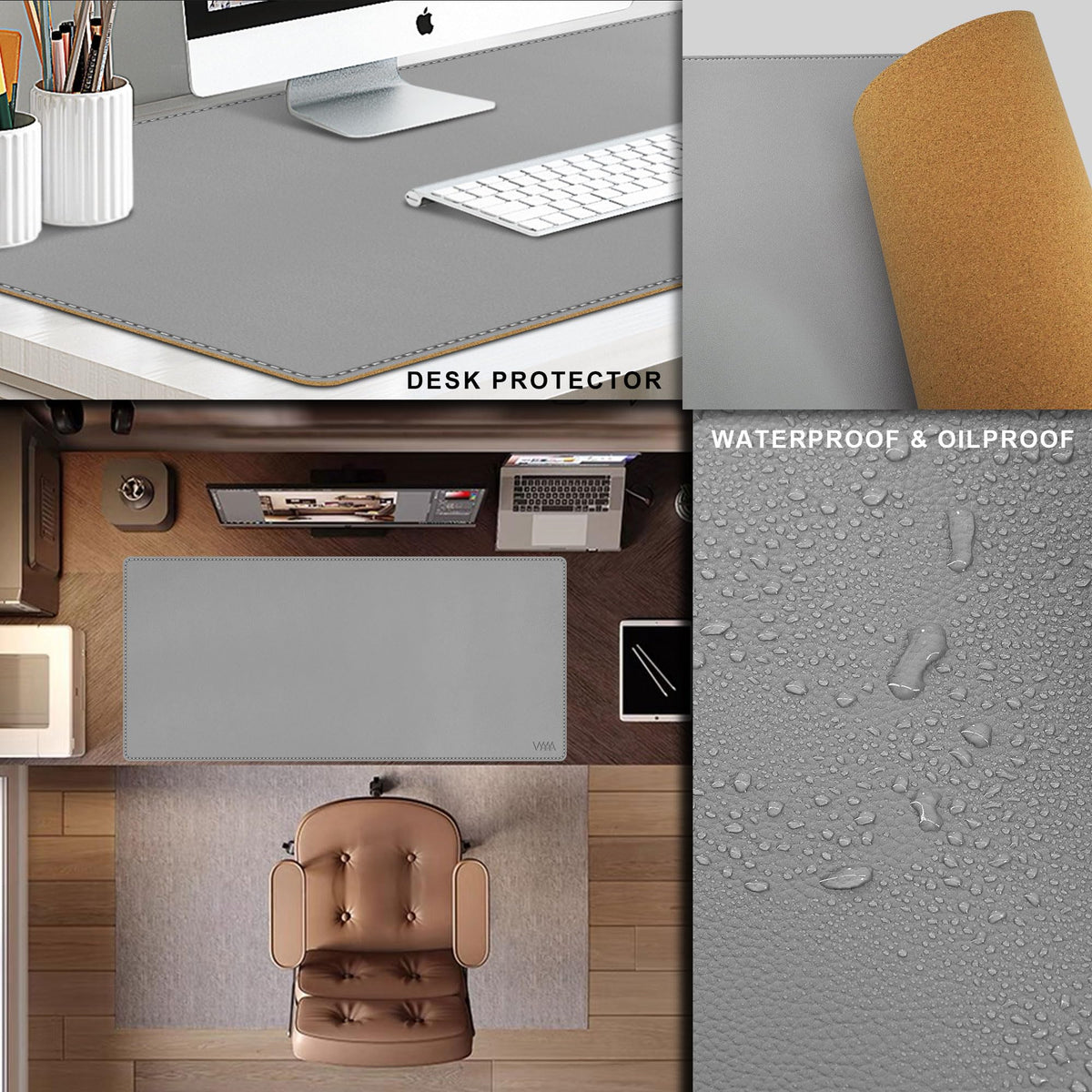 Vyaaa Cork & Leather Desk Mat, 43.3“ x 19.7” Dual Sided Leather Desk Pad, Waterproof Extra Large
