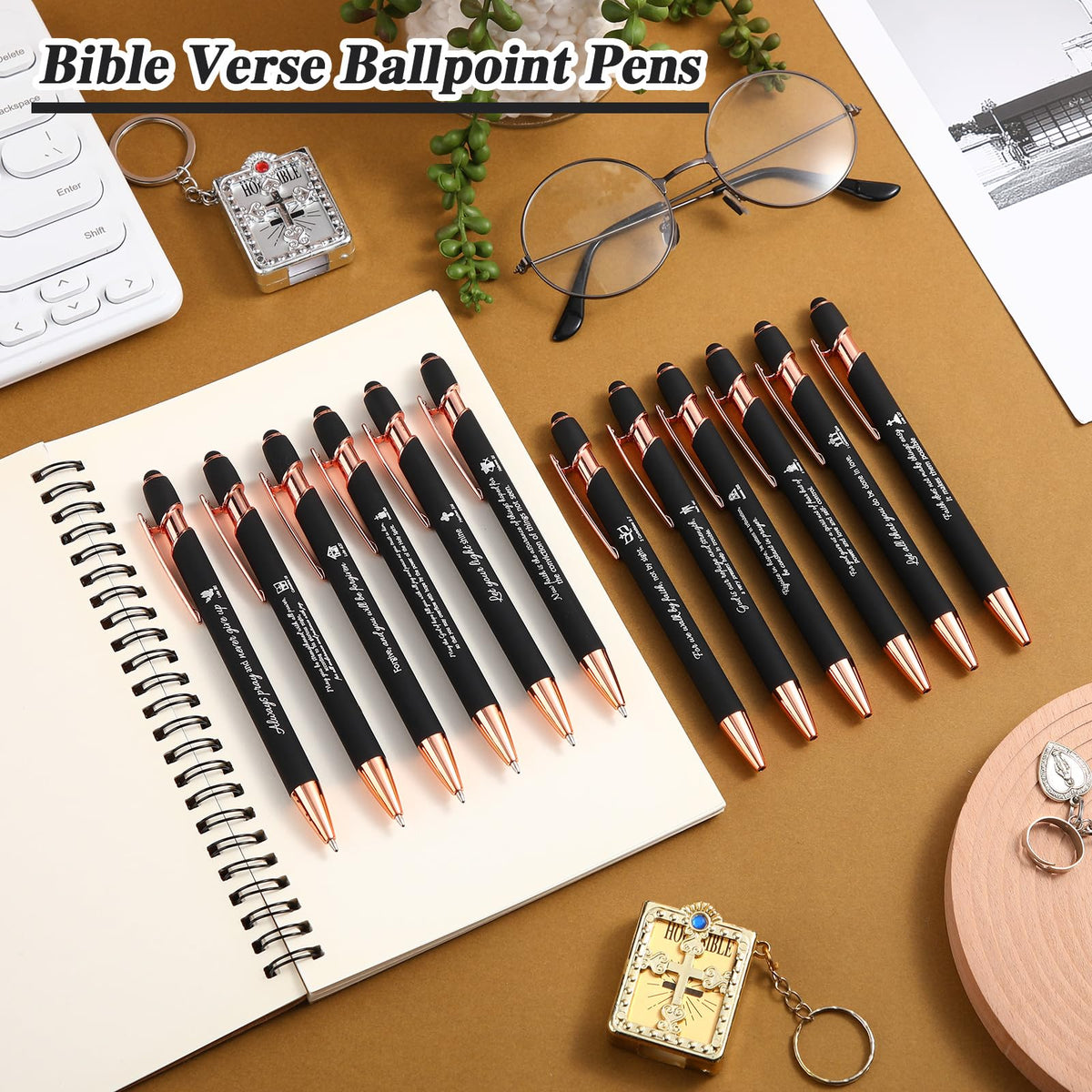 Chuangdi 48 Pcs Bible Verse Pens Bulk Black Ink Pens, Black