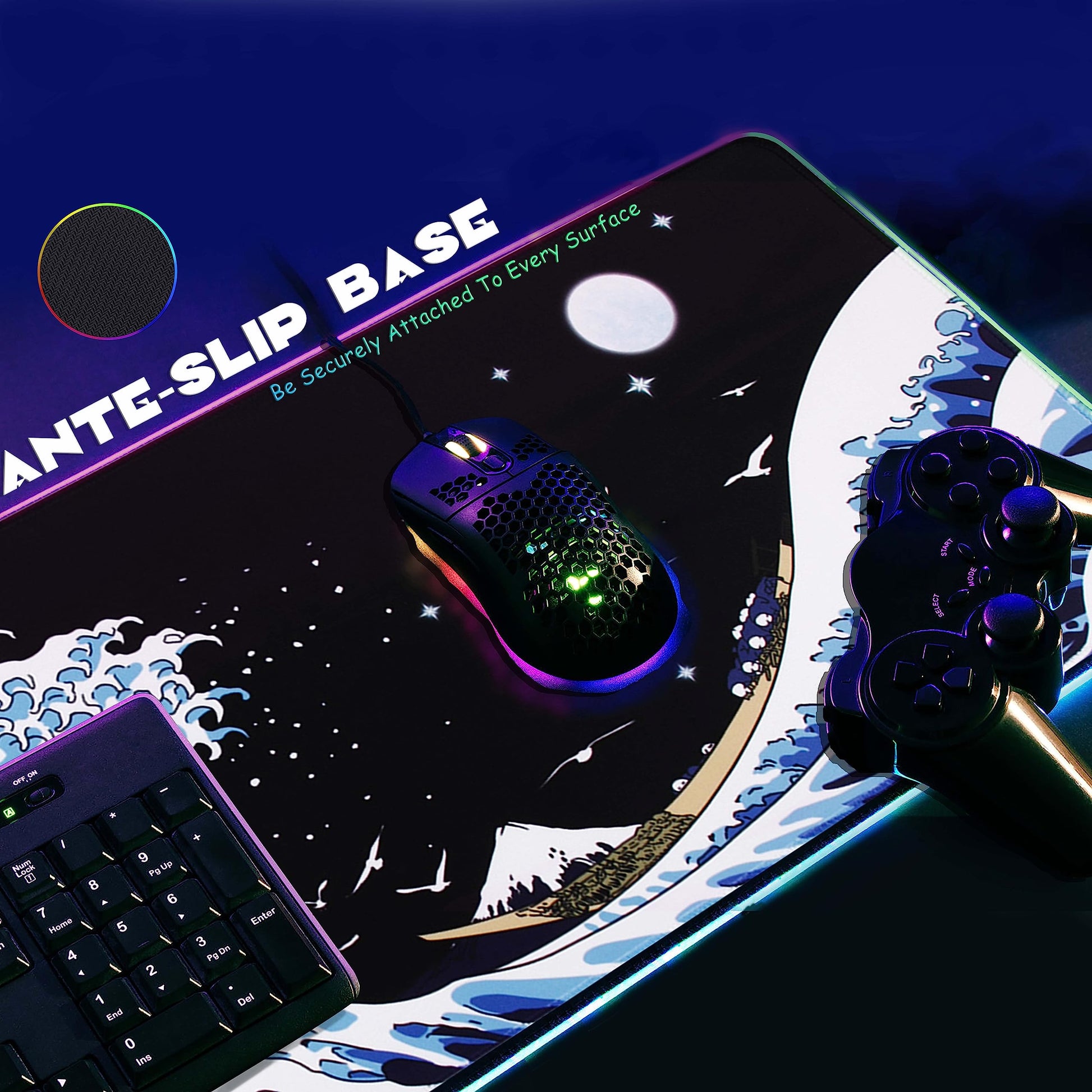 Gaming Laptop Mouse Pad,Sea Wave Big Mice Pads PC Keyboard Waterproof and Non-Slip 31.5 x 11.9