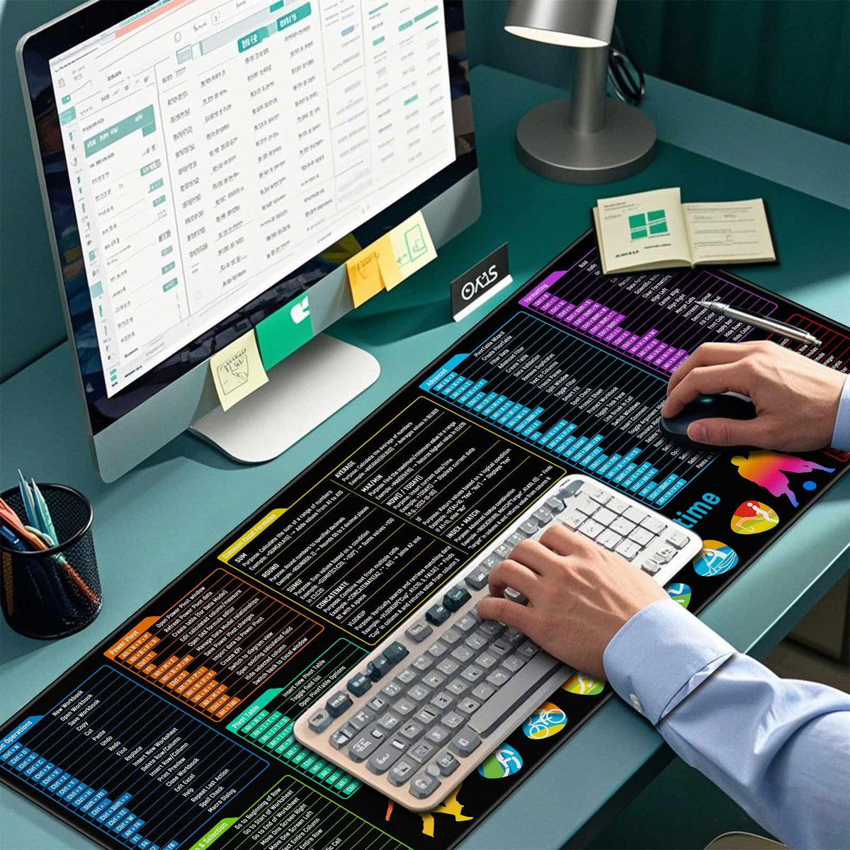 JIALONG Excel Mouse Pad Shortcuts - Excel Formulas Cheat Sheet Desk Pad, Anti-Slip Large Desk Mat