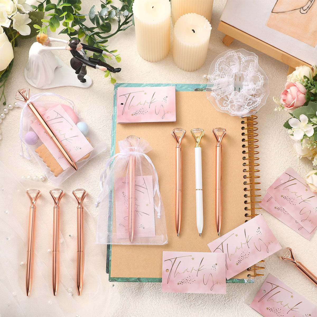 Yeaqee 91 Pcs Bridal Shower Pens Set, Rose Gold, White, Classic Style