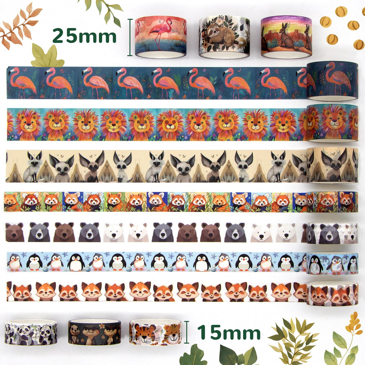 WAPETASHI Cute Washi Tape Set, 38 Rolls Animals Washi Tapes for Journaling Supplies, 25mm & 15mm