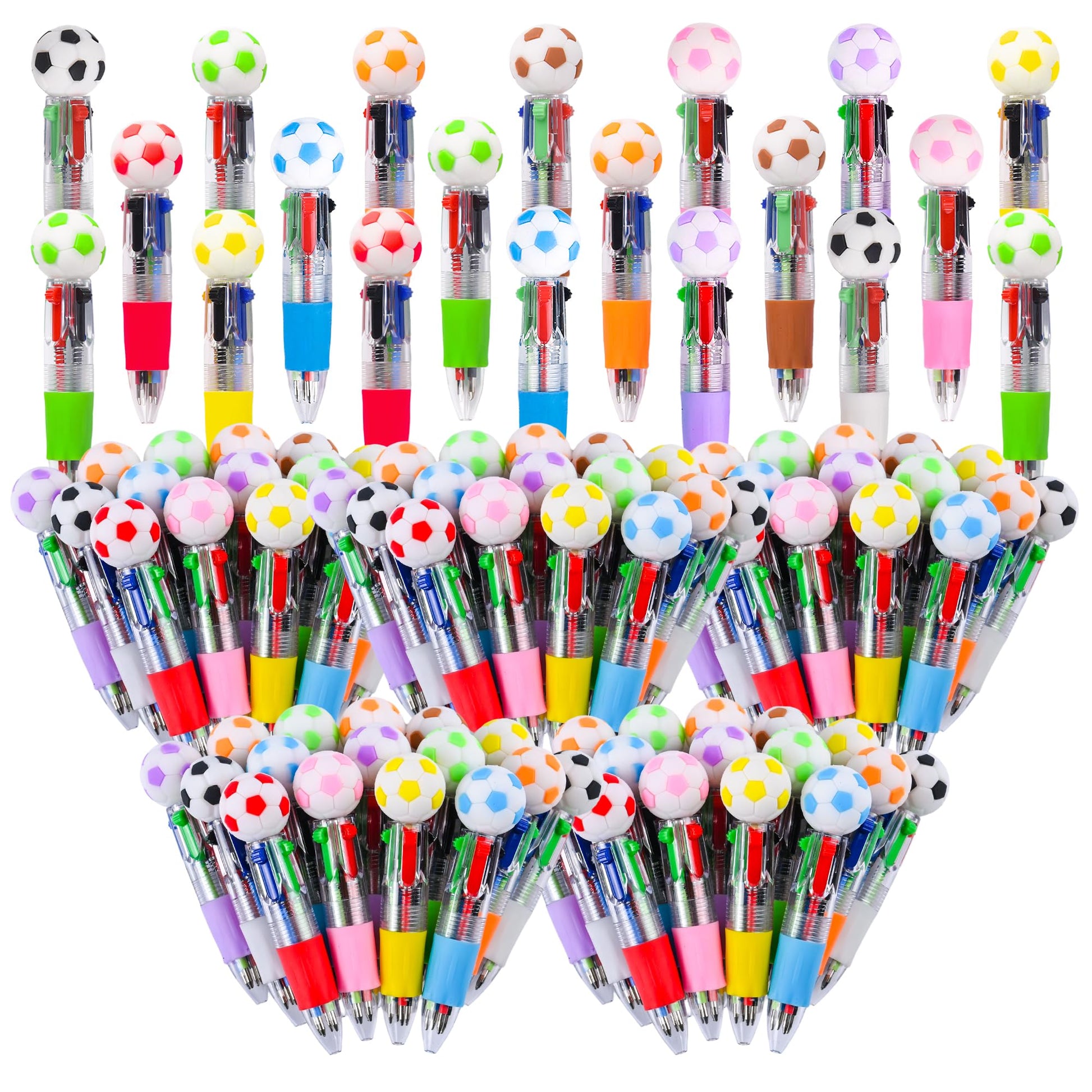LiYiQ 100 Pcs Soccer Party Favor Multicolor Pen in One Cartoon Cute Fun 4-in-1 Cute Pens Bulk