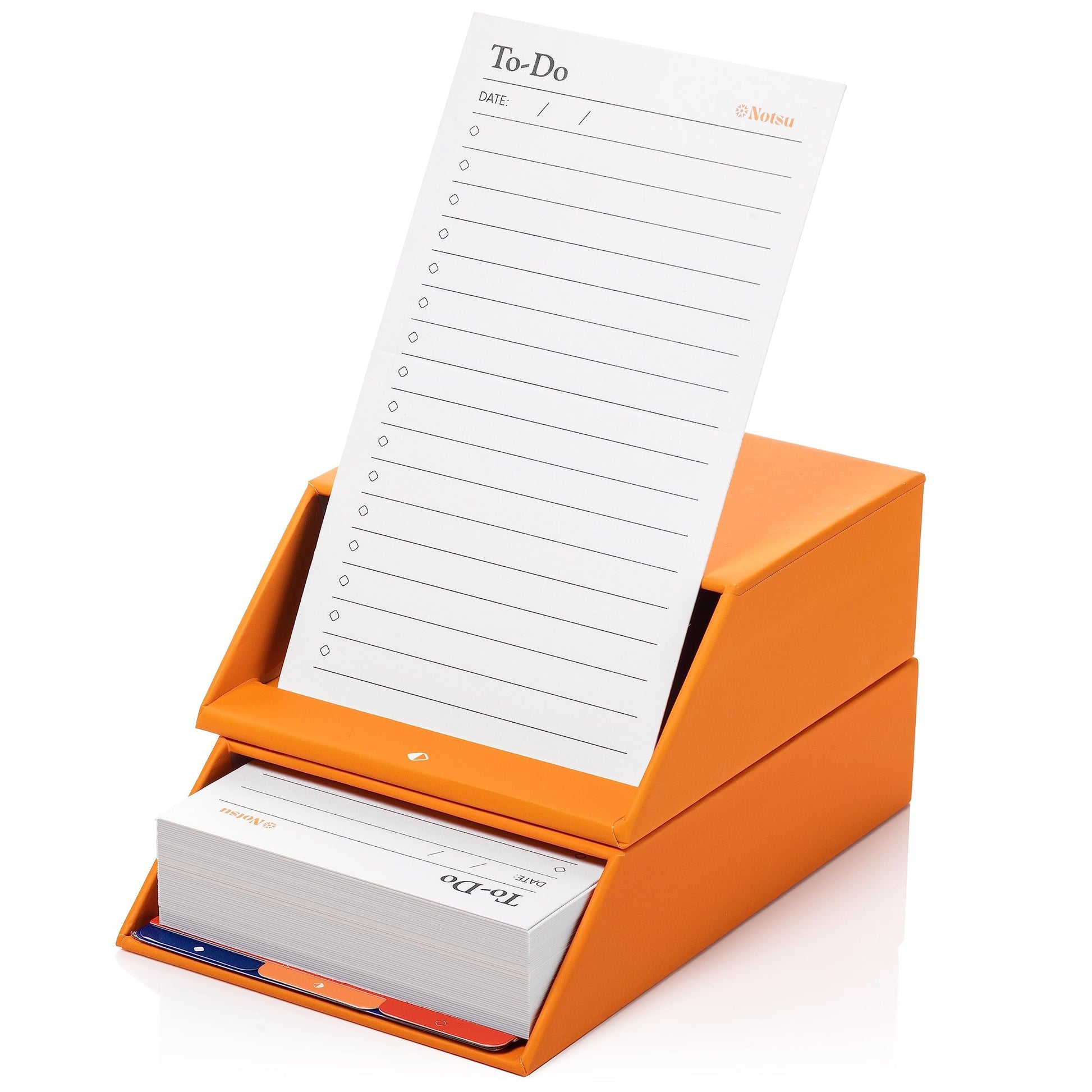 Notsu Centre Rise 3x5 Index Card Holder with 50 To Do List Cards (Orange)