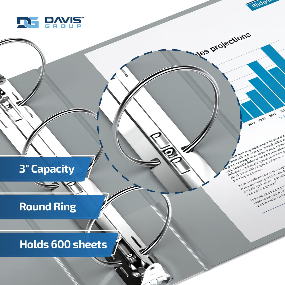 Easyview 3-Ring Binder, Clear-View Cover, 3" Round Rings, Gray, 6 Pack
